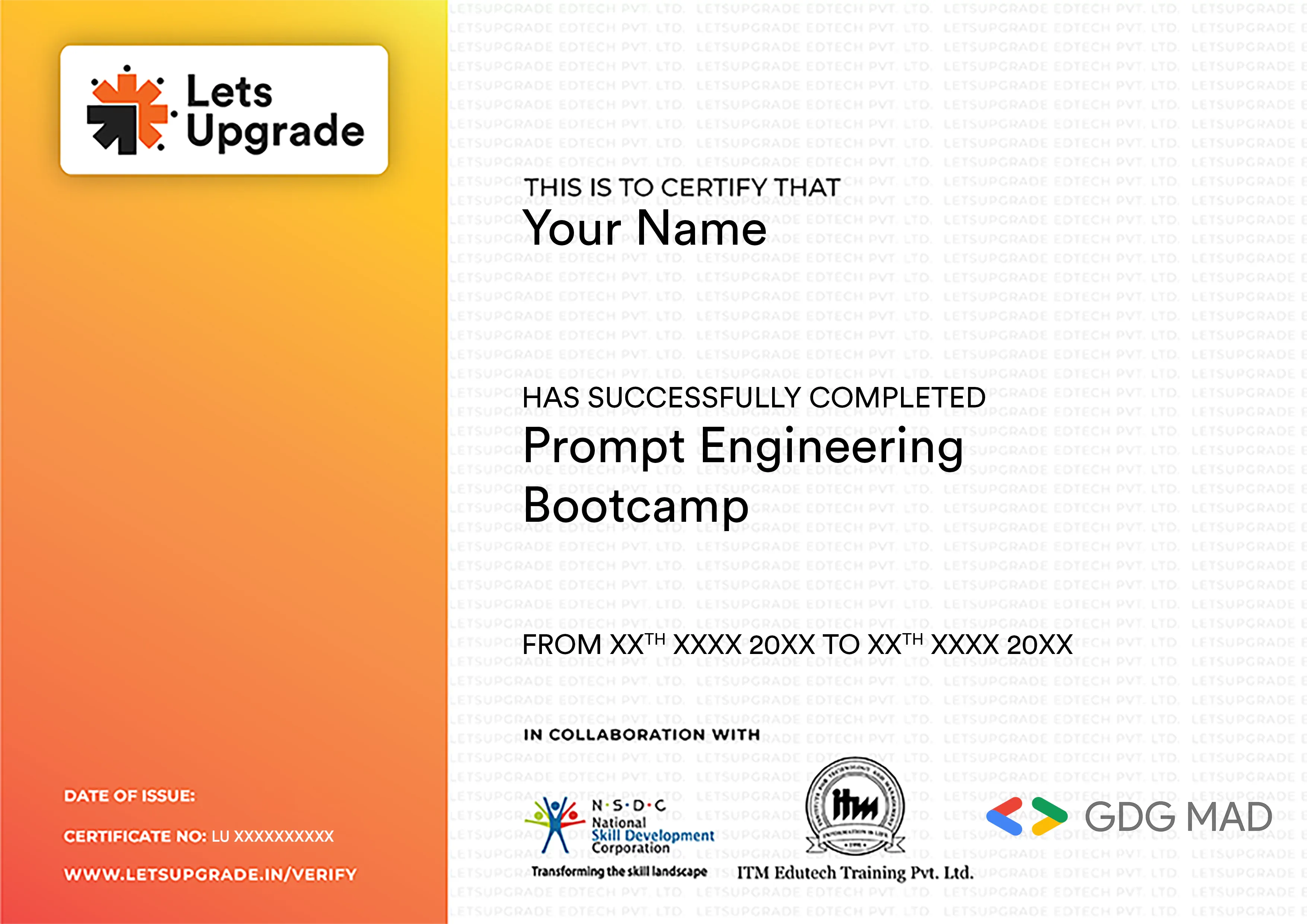 Template Certificate