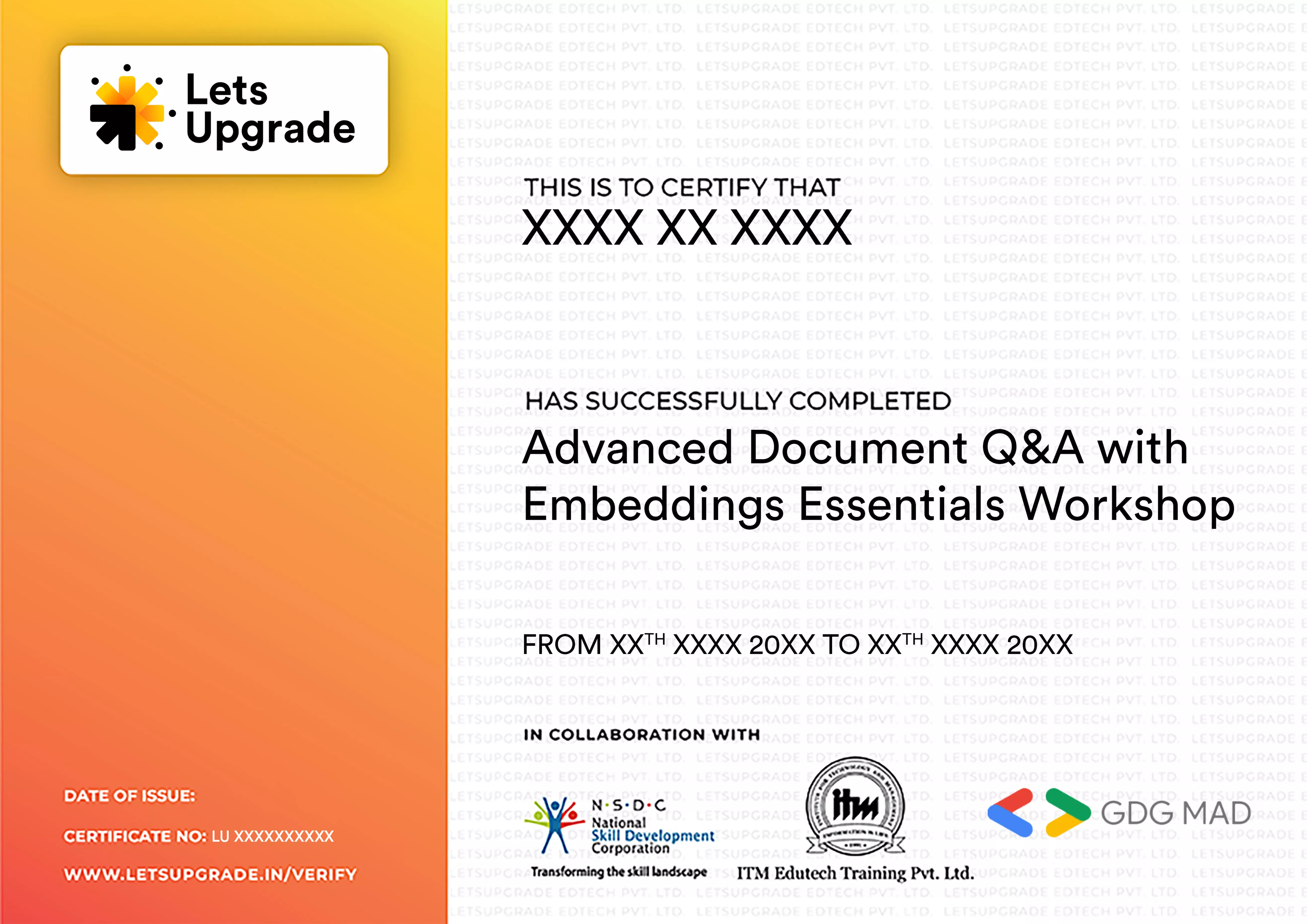 Template Certificate