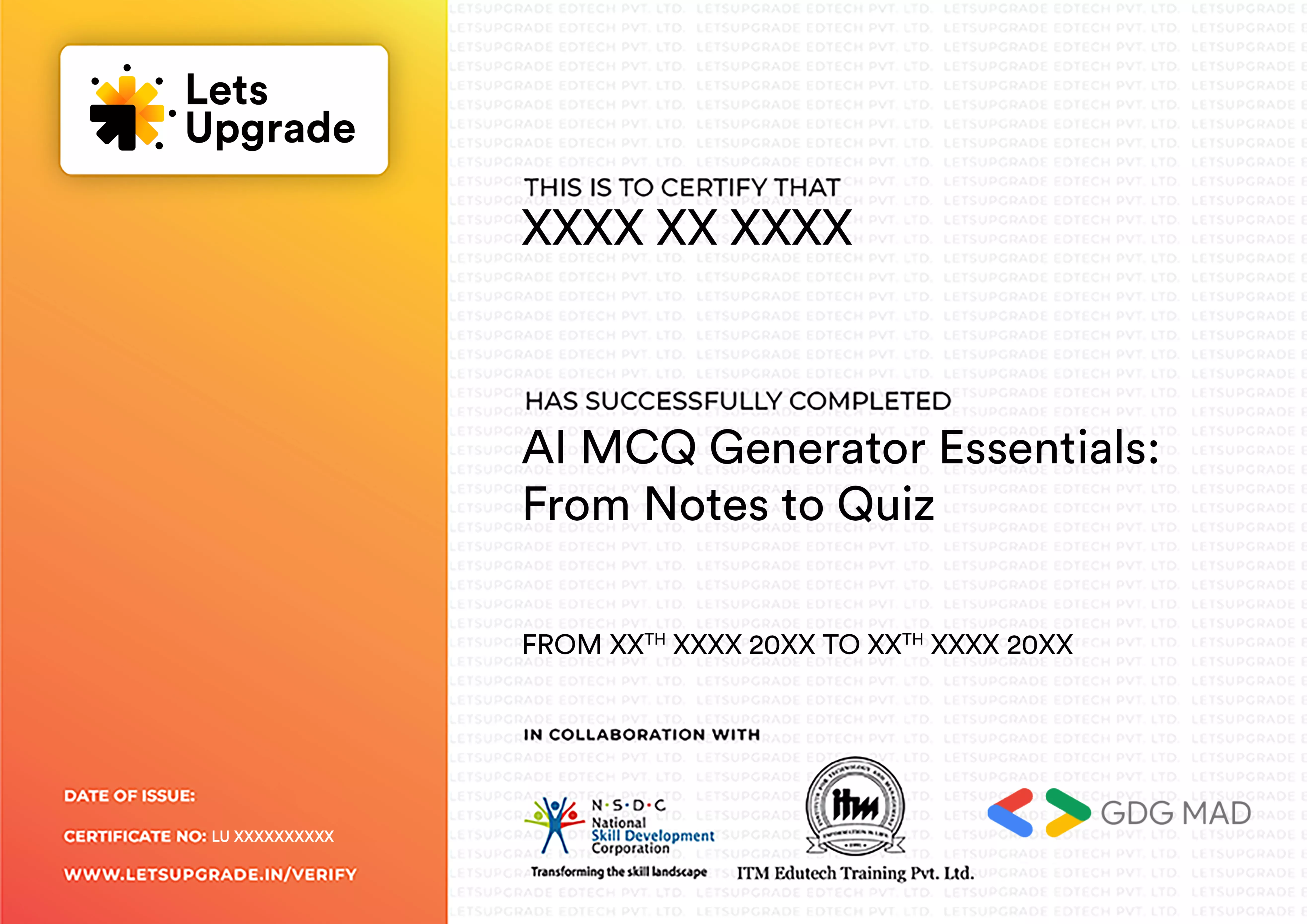 Template Certificate