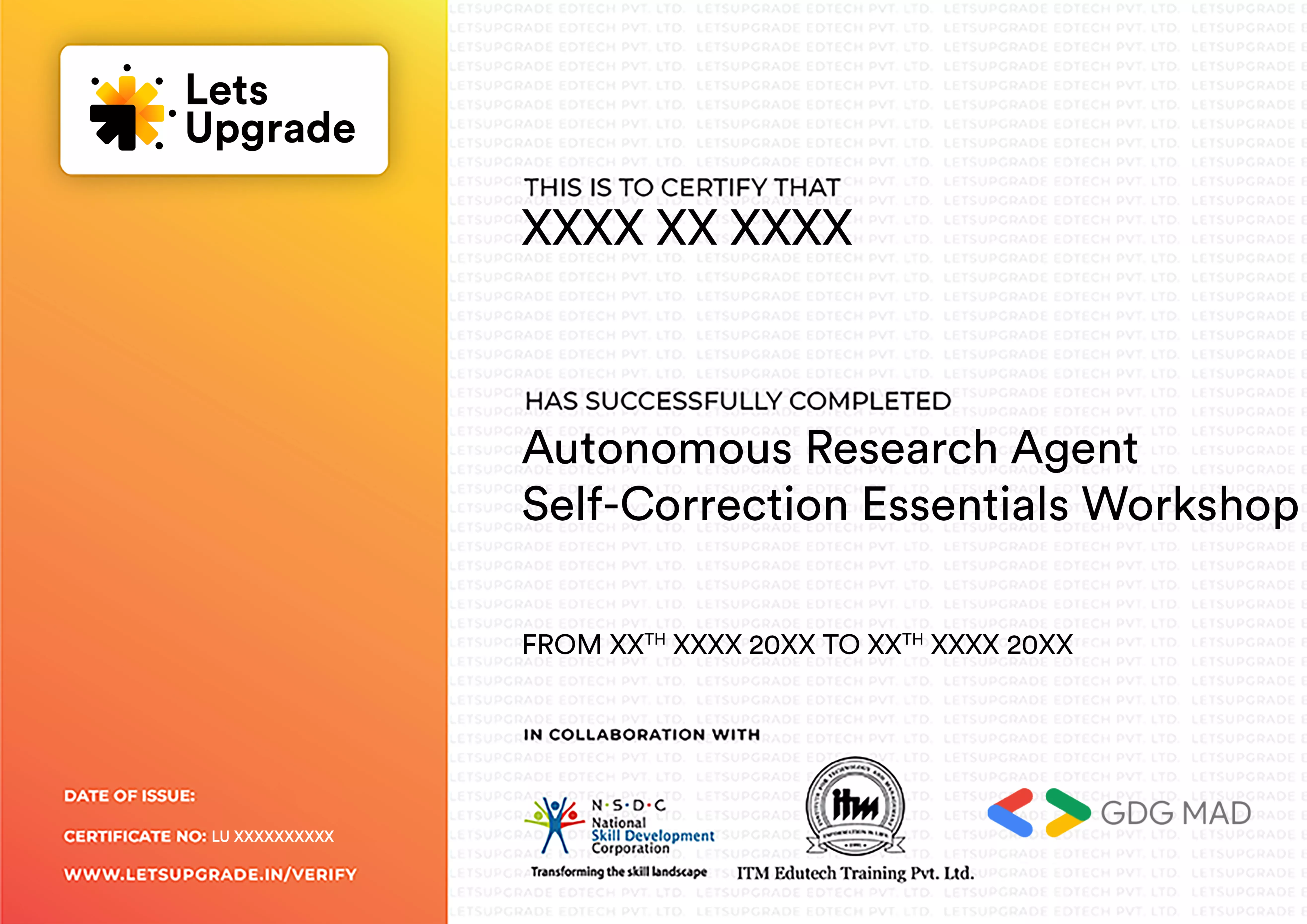 Template Certificate