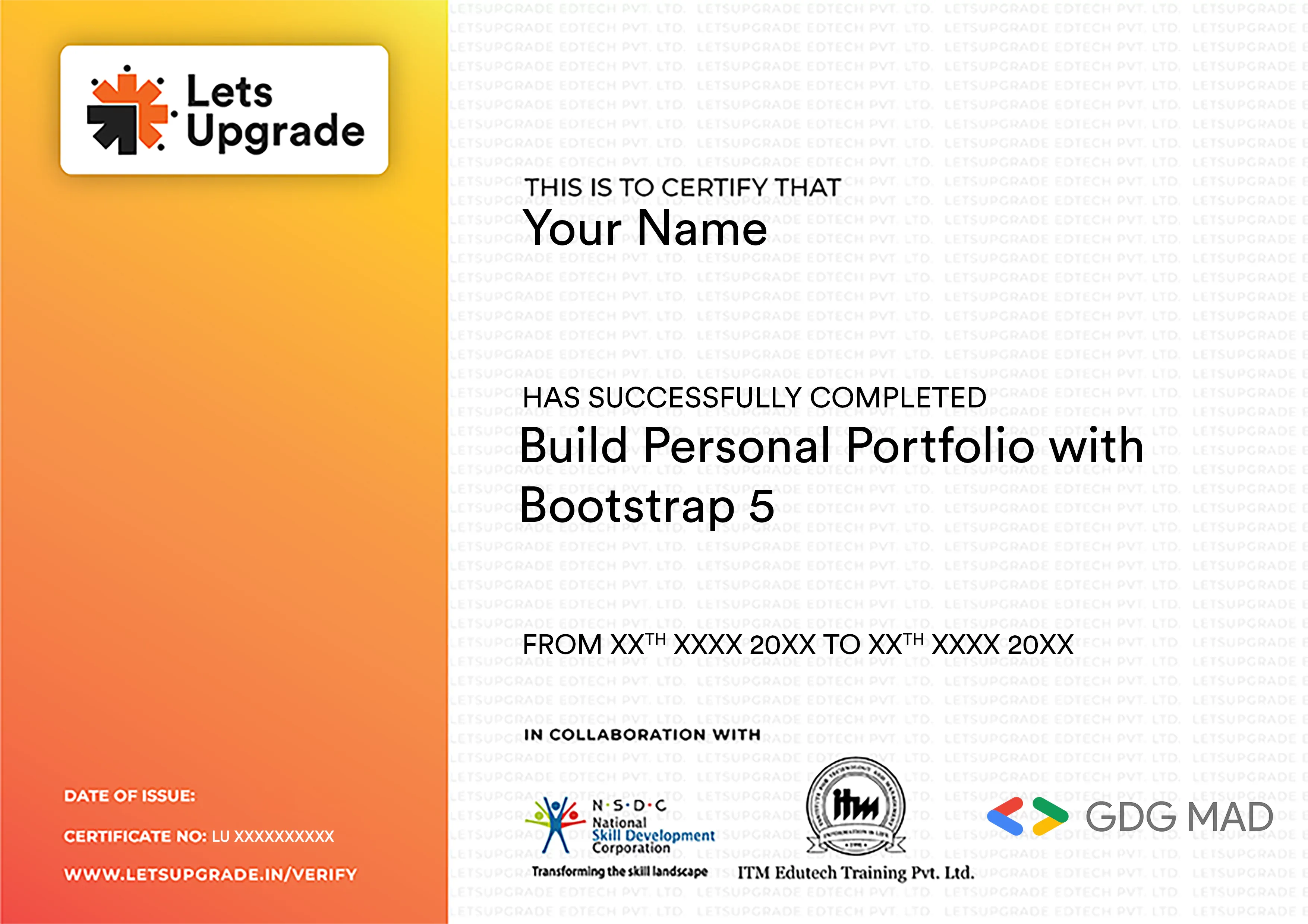 Template Certificate