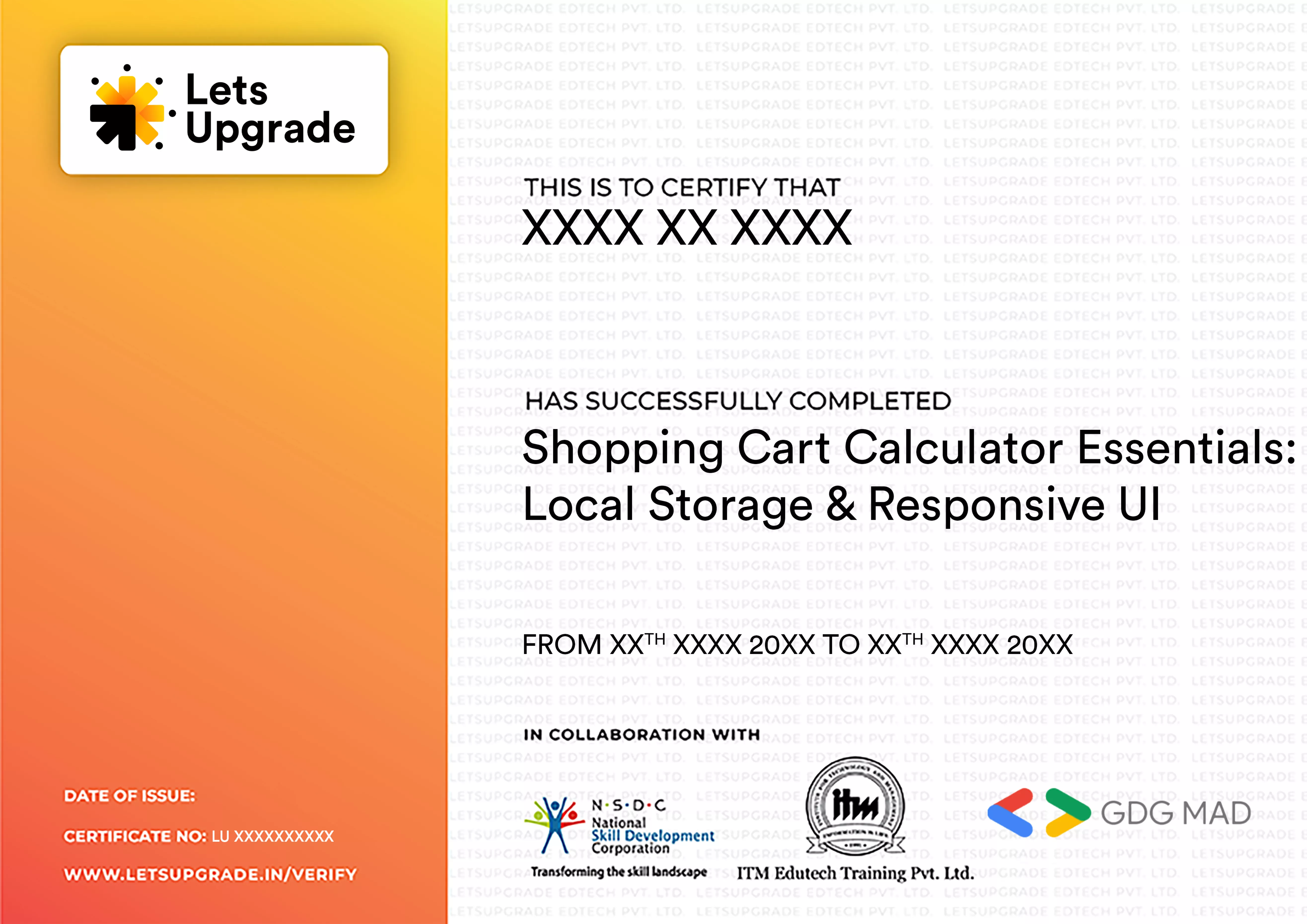 Template Certificate