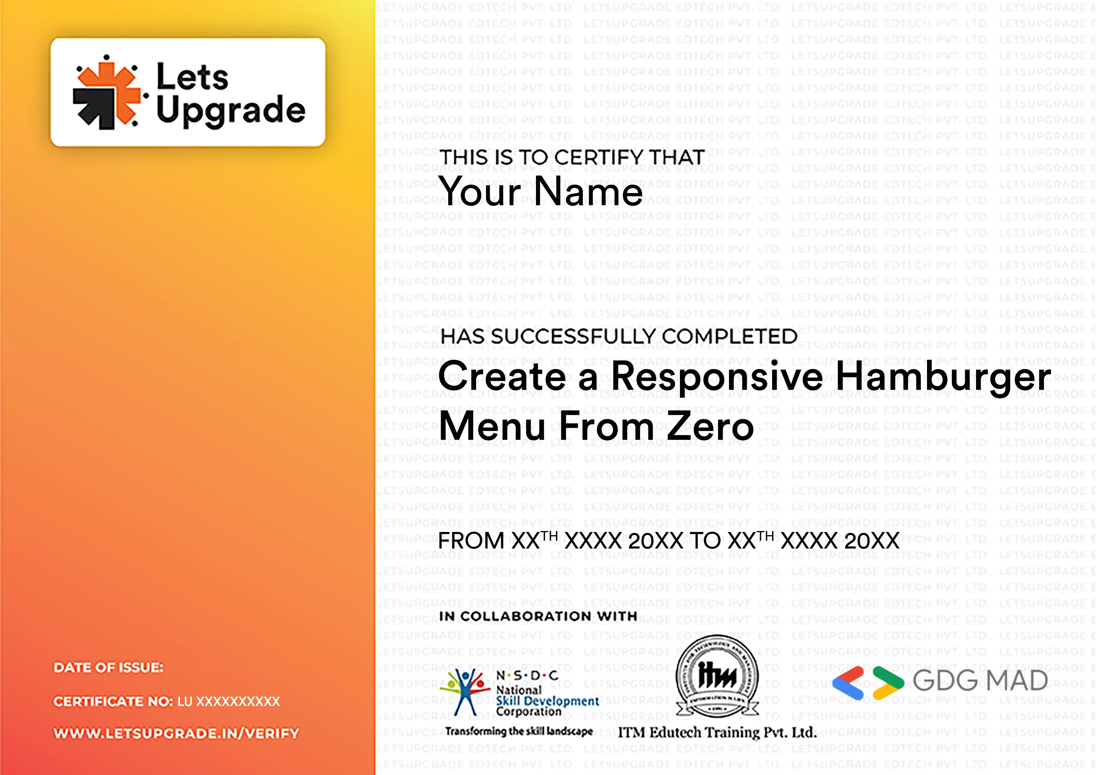 Template Certificate