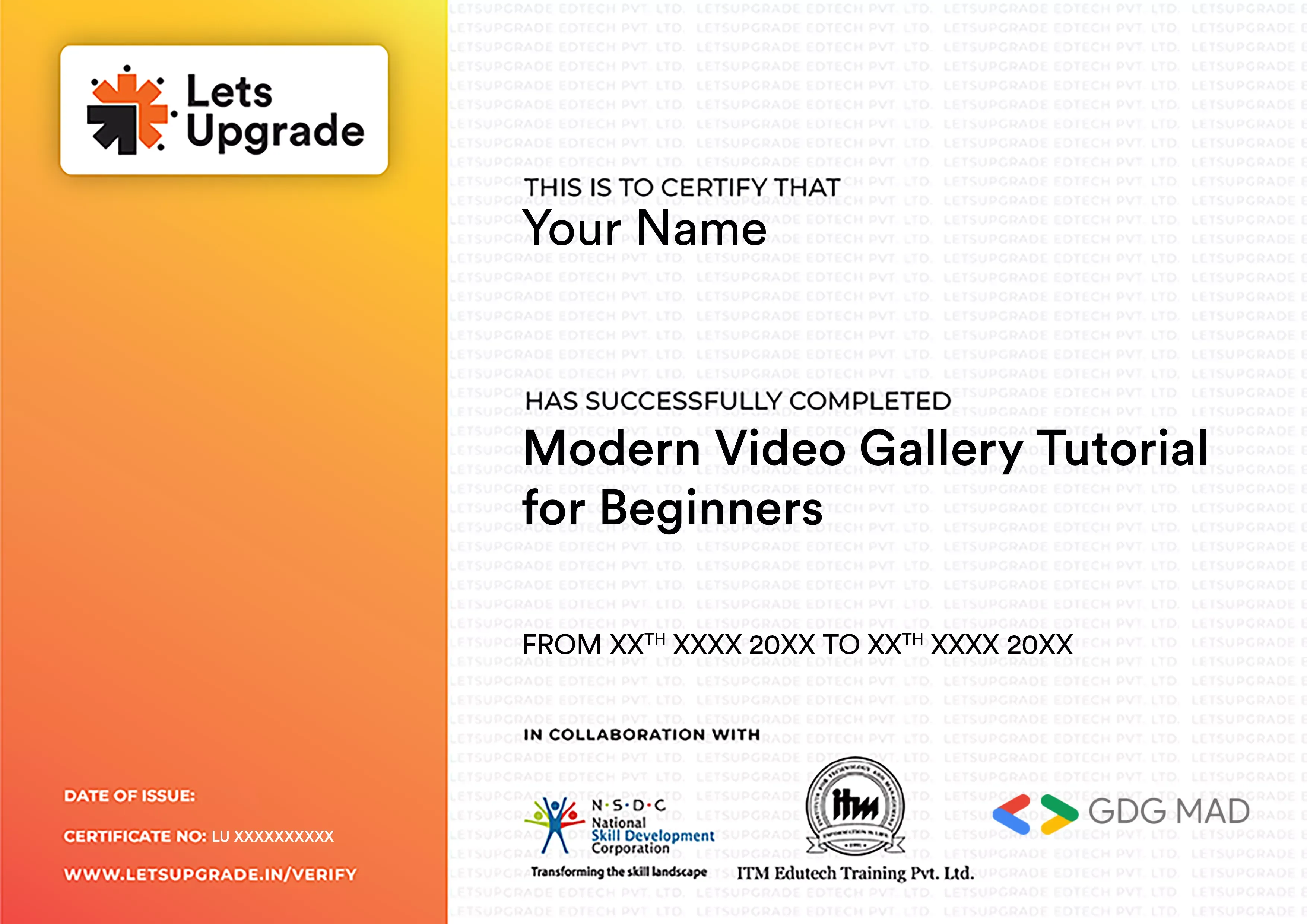 Template Certificate