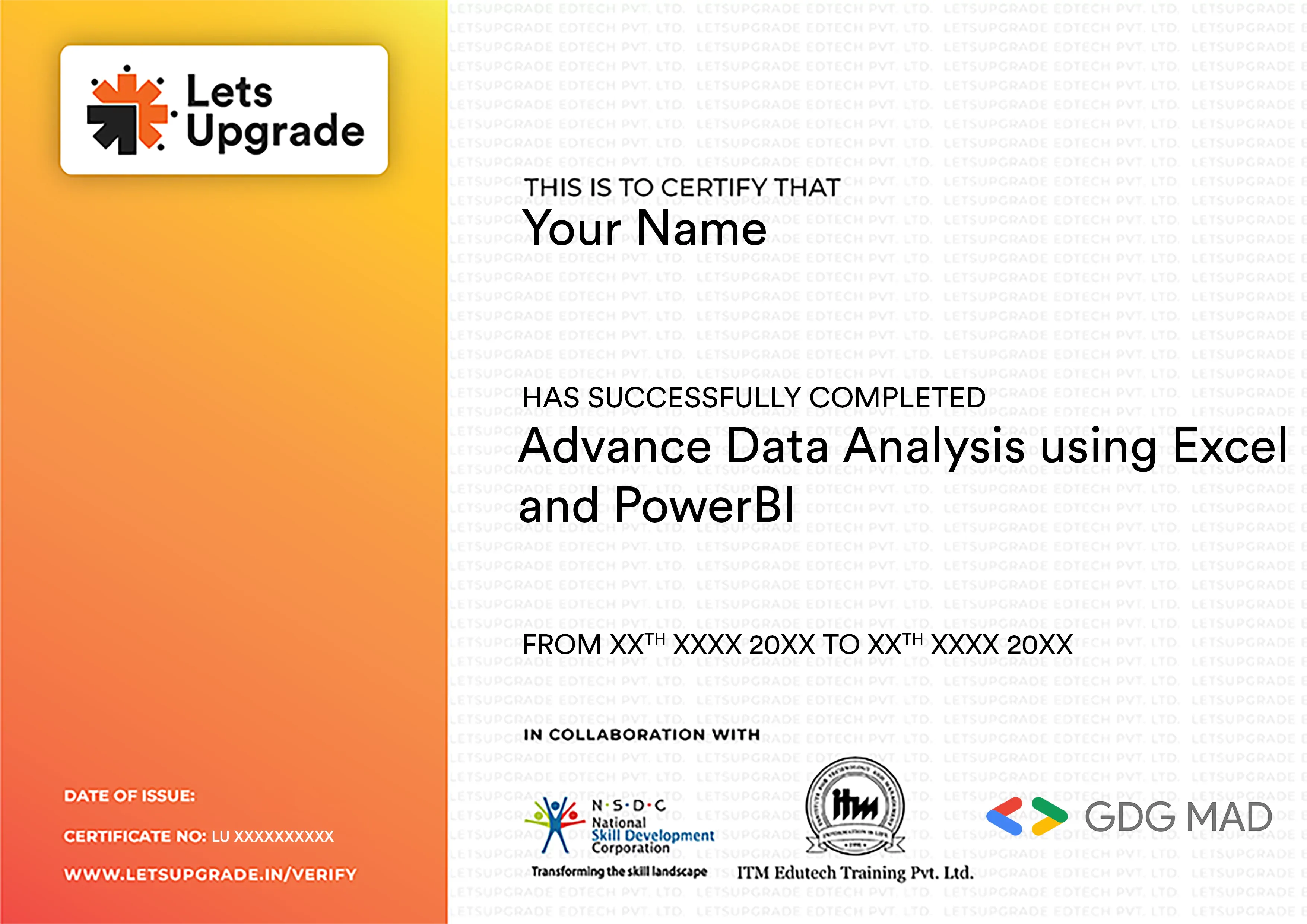 Template Certificate