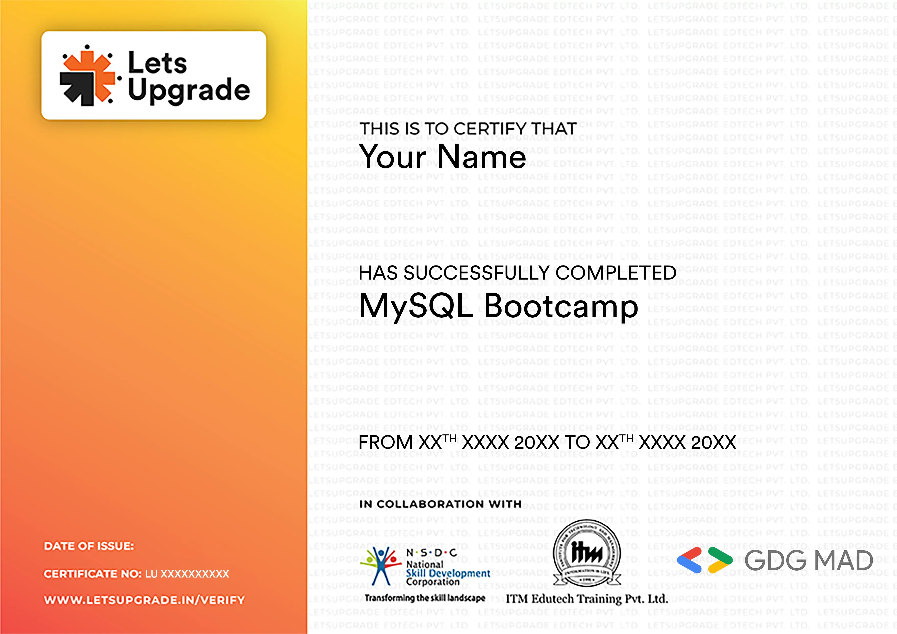 Template Certificate