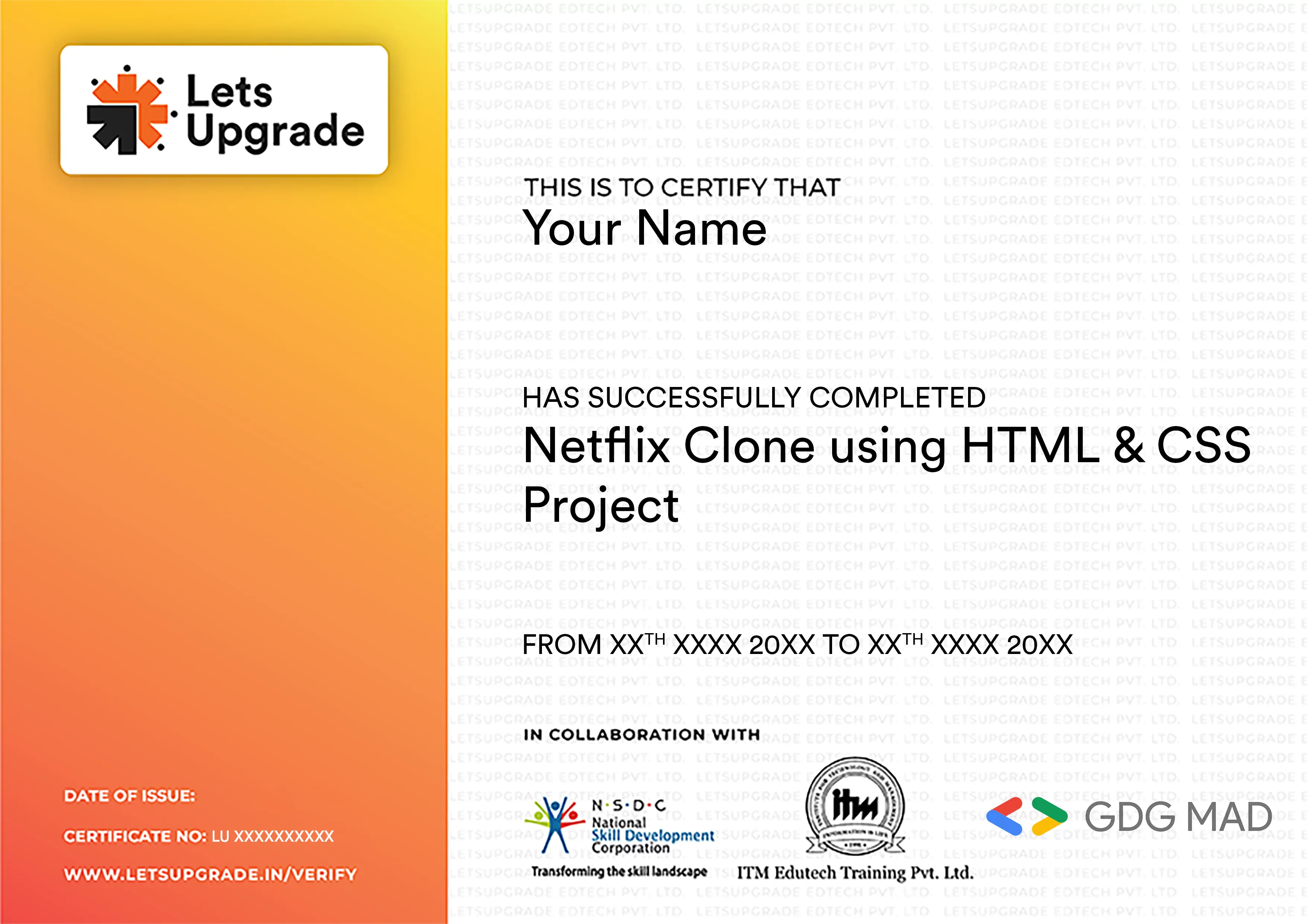 Template Certificate