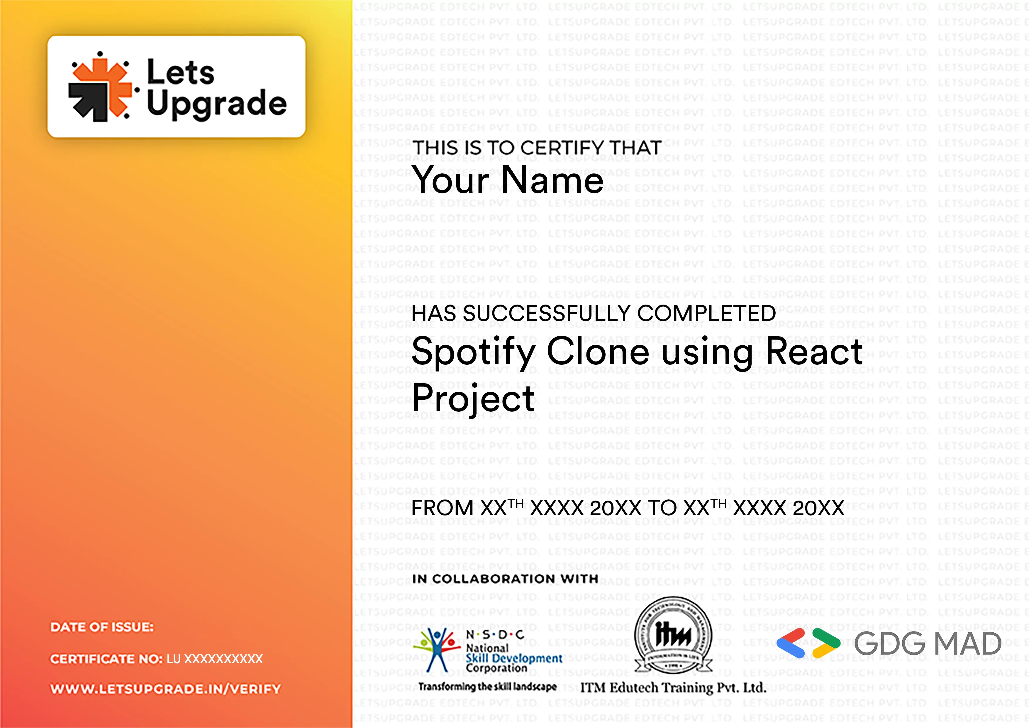 Template Certificate