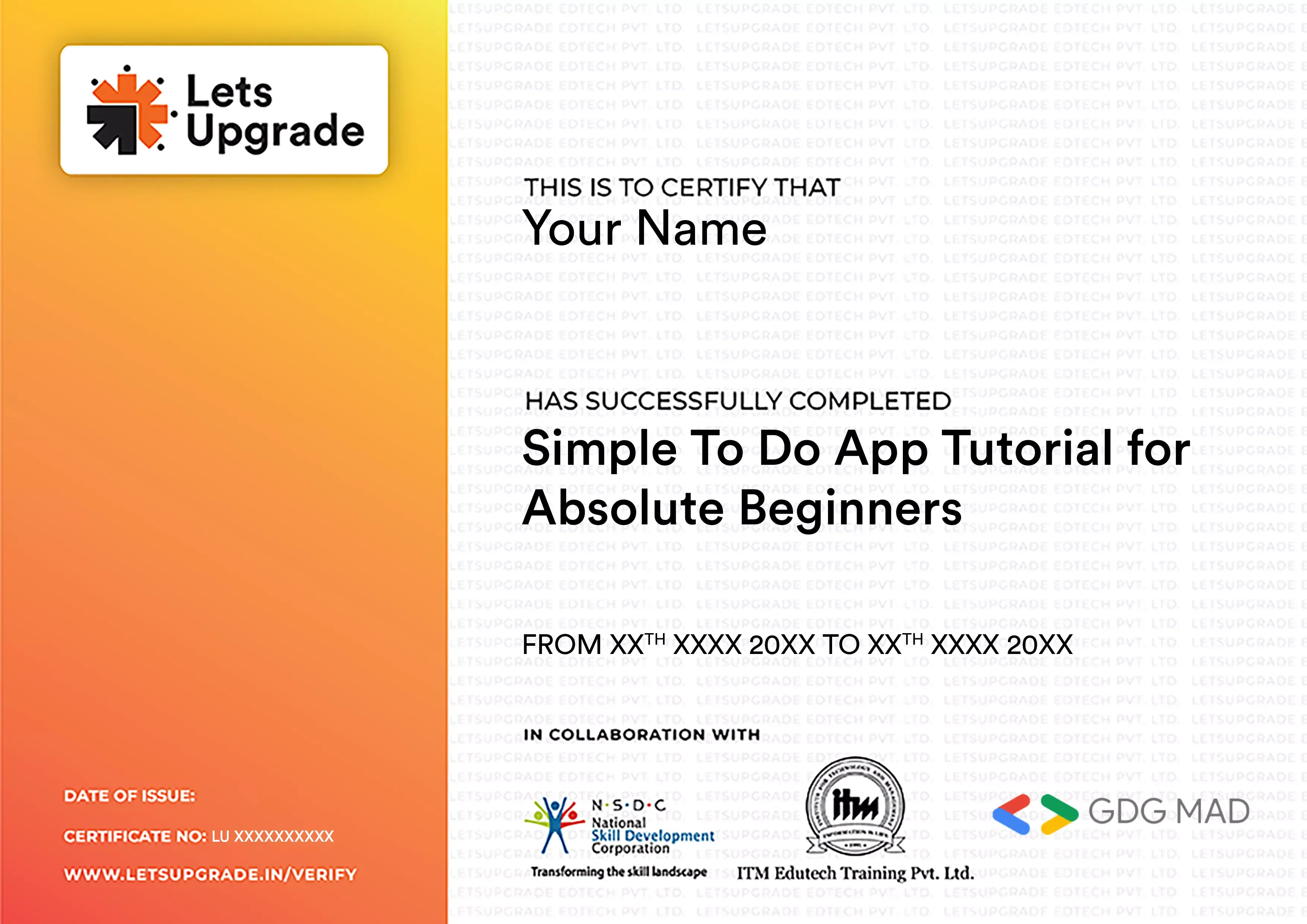 Template Certificate