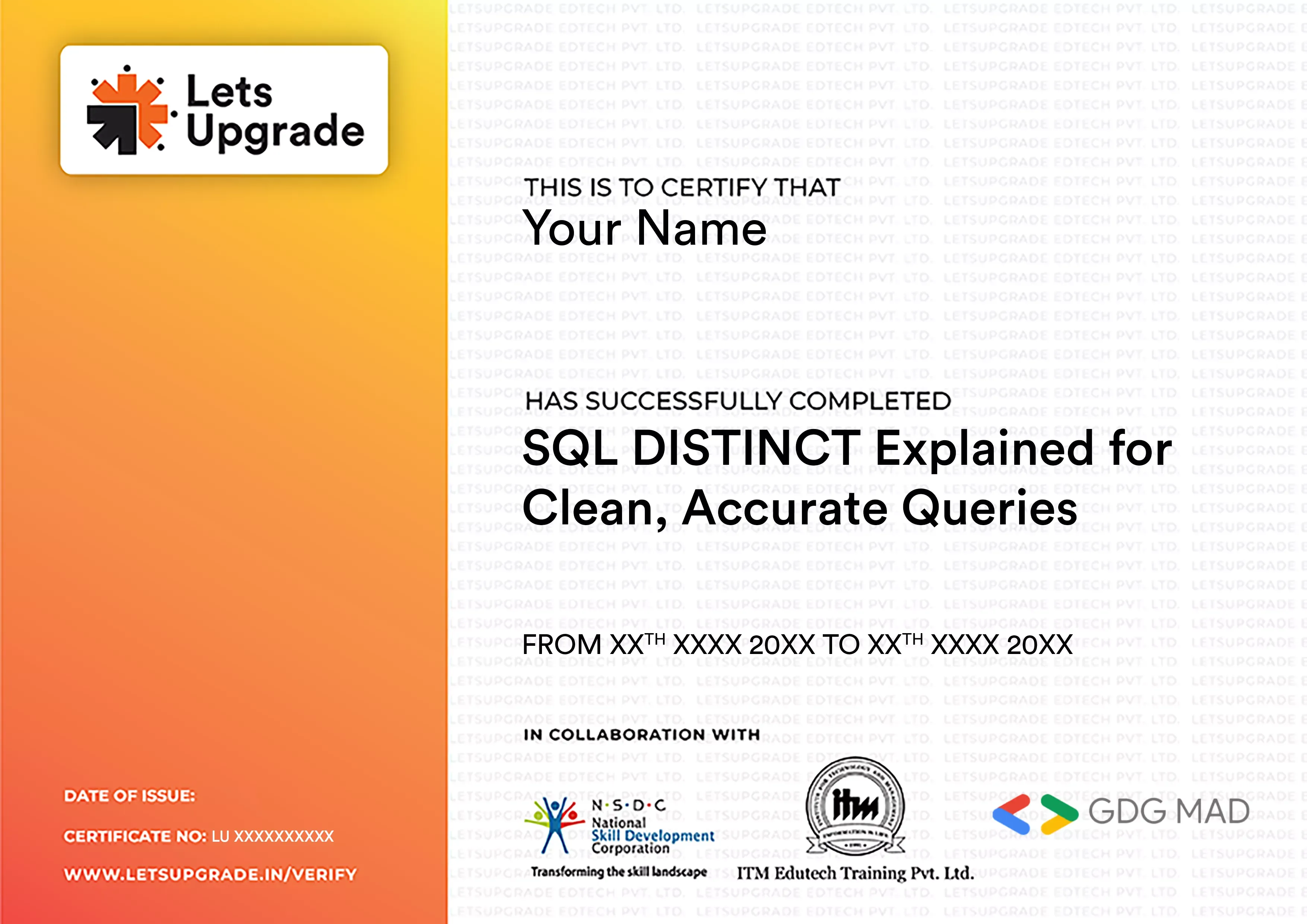 Template Certificate