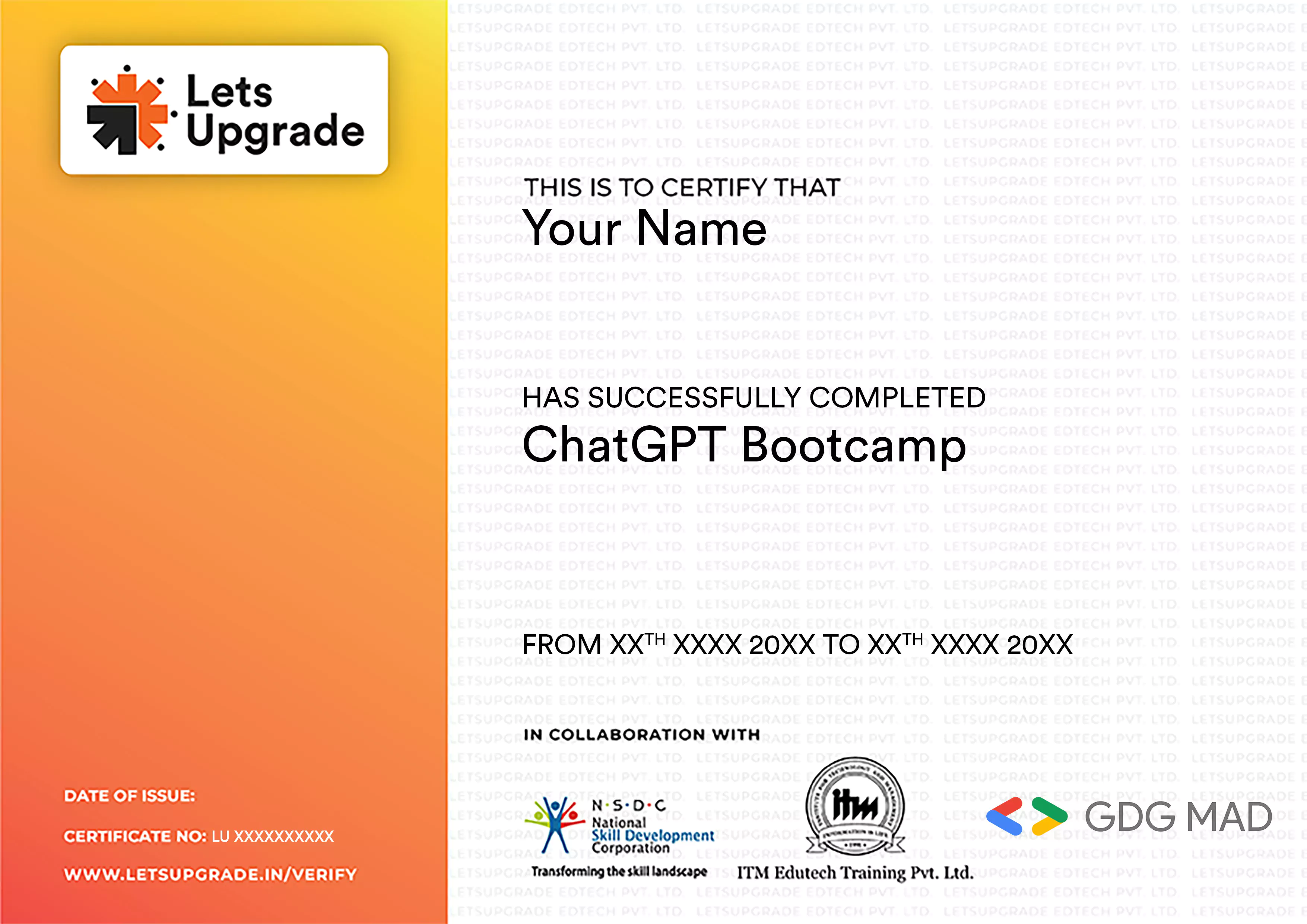 Template Certificate