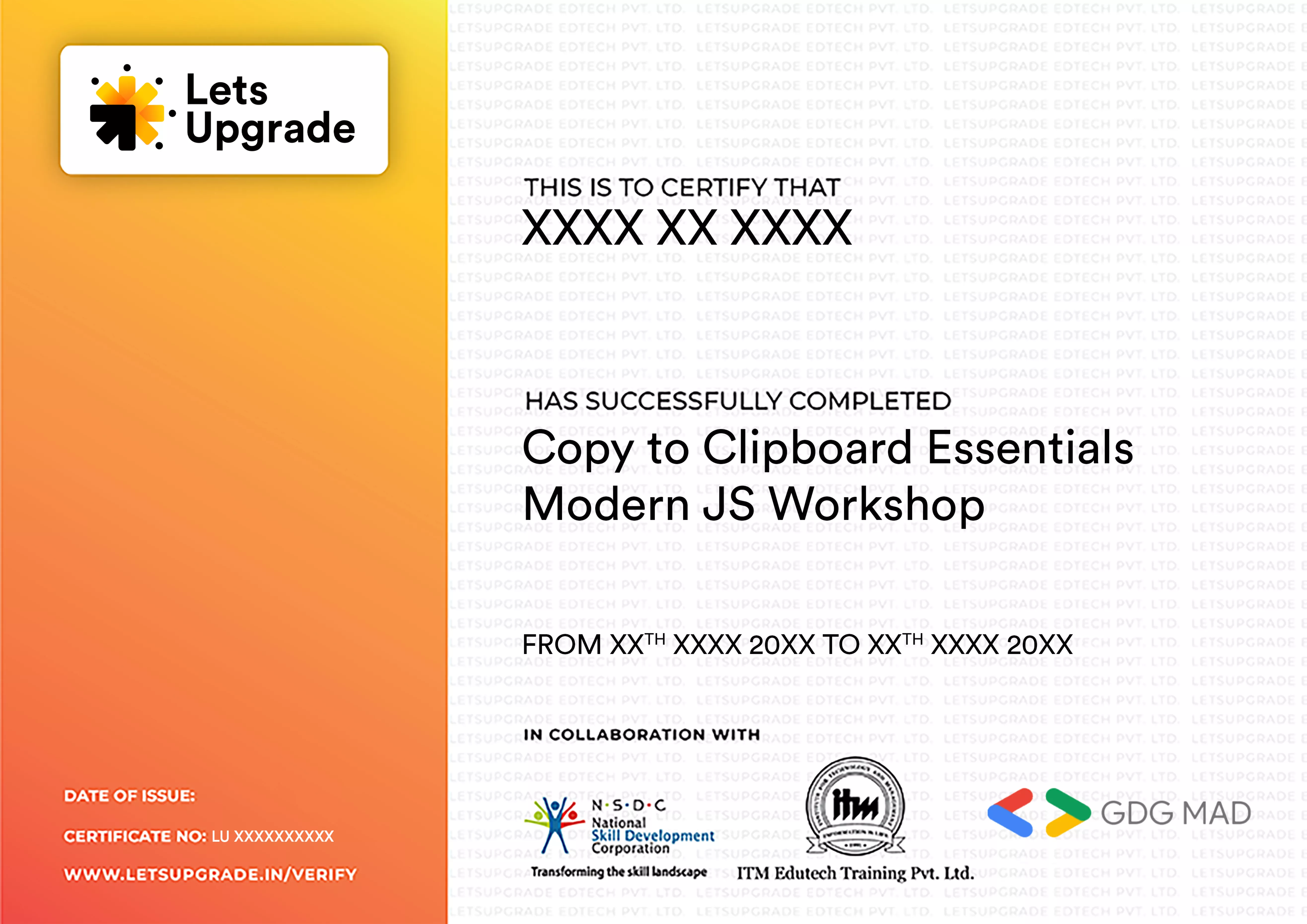 Template Certificate