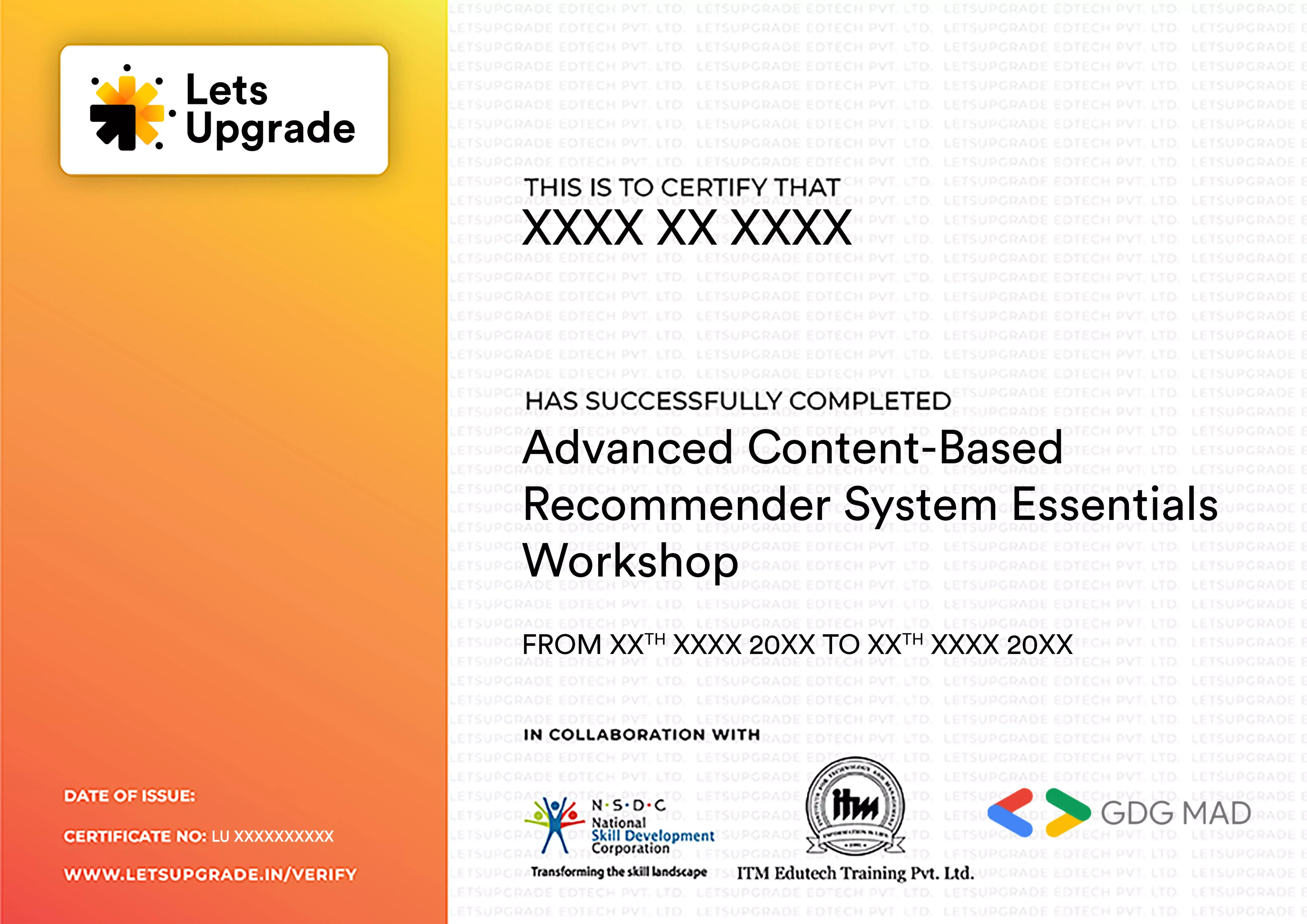 Template Certificate