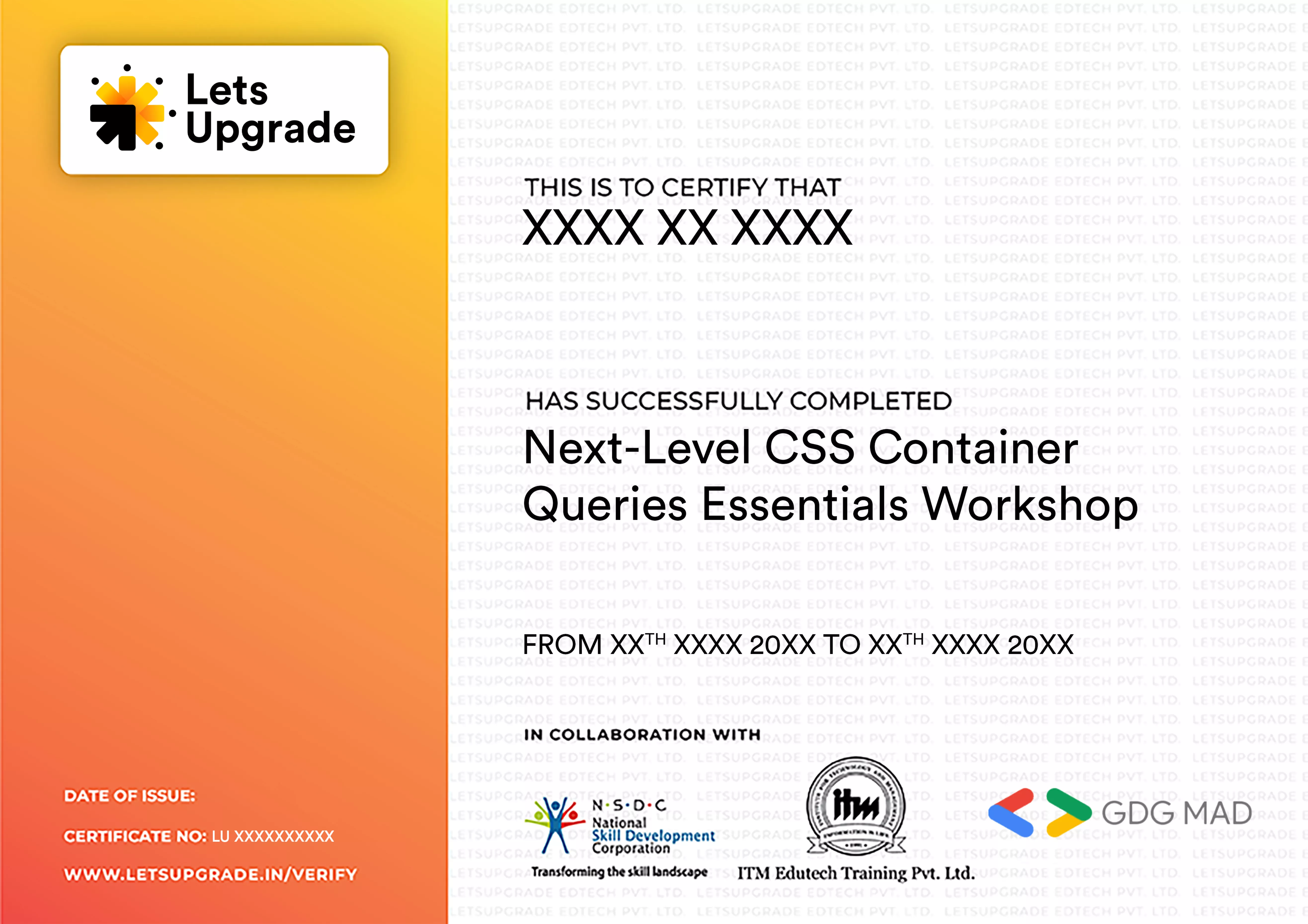 Template Certificate