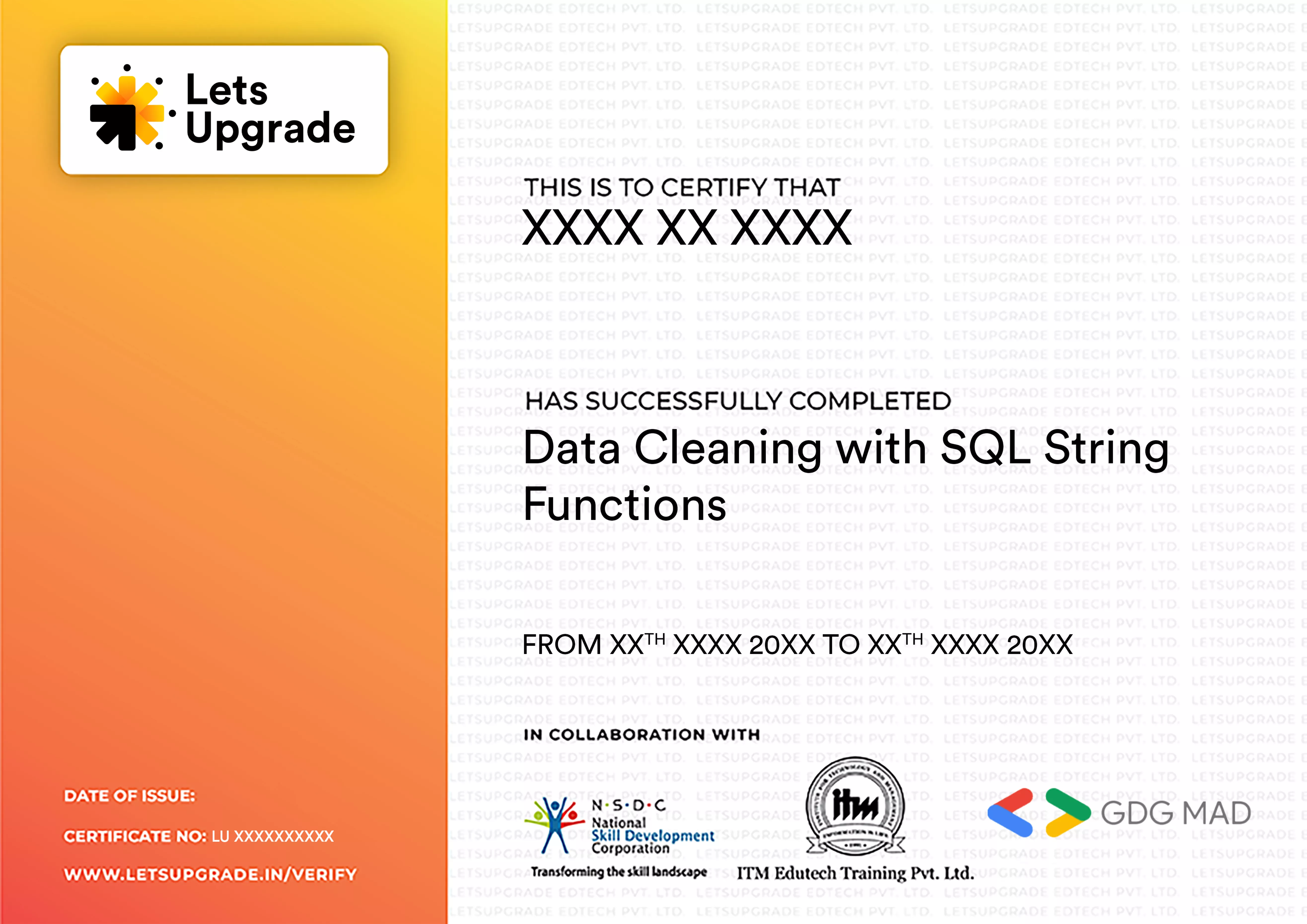 Template Certificate