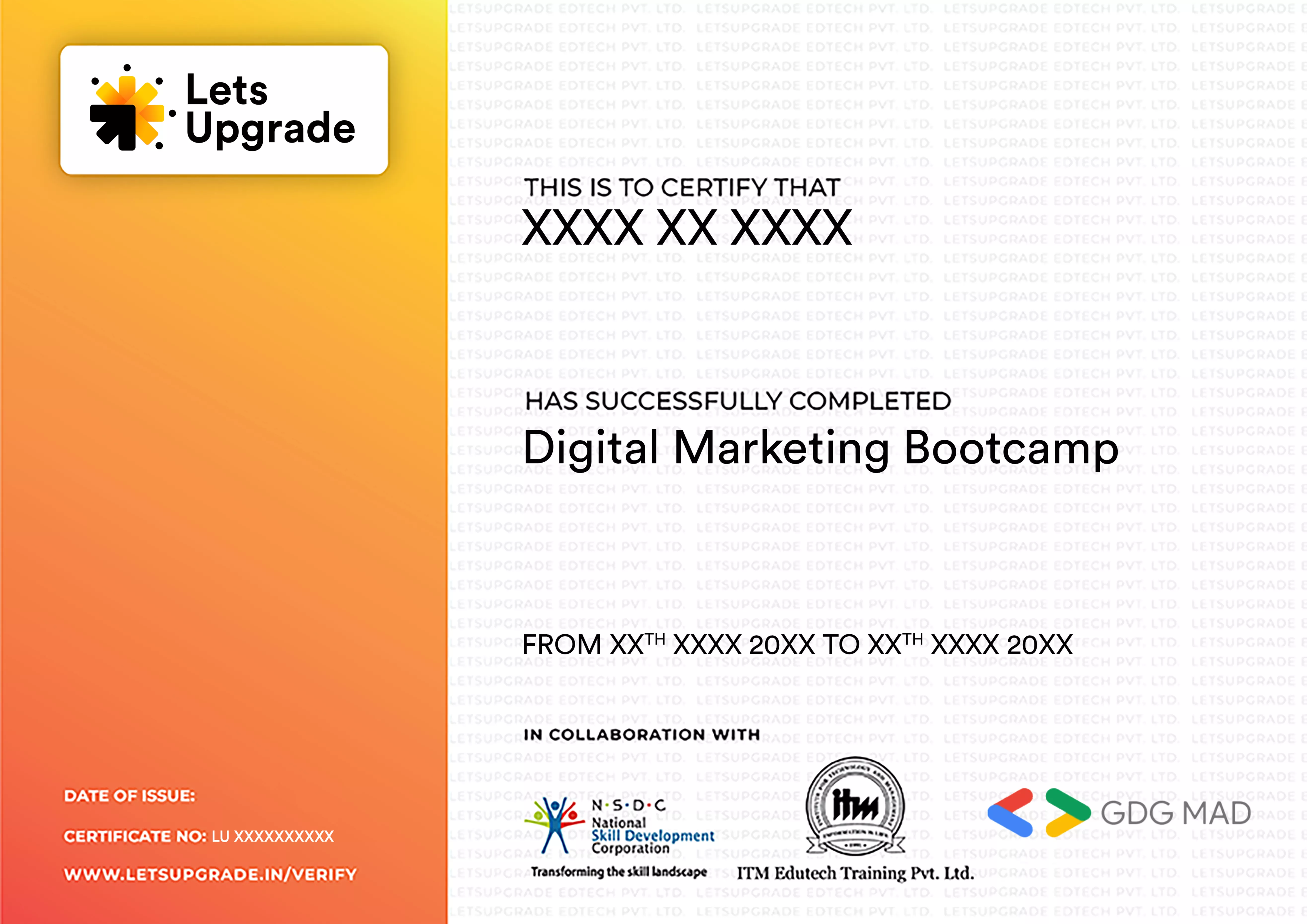 Template Certificate