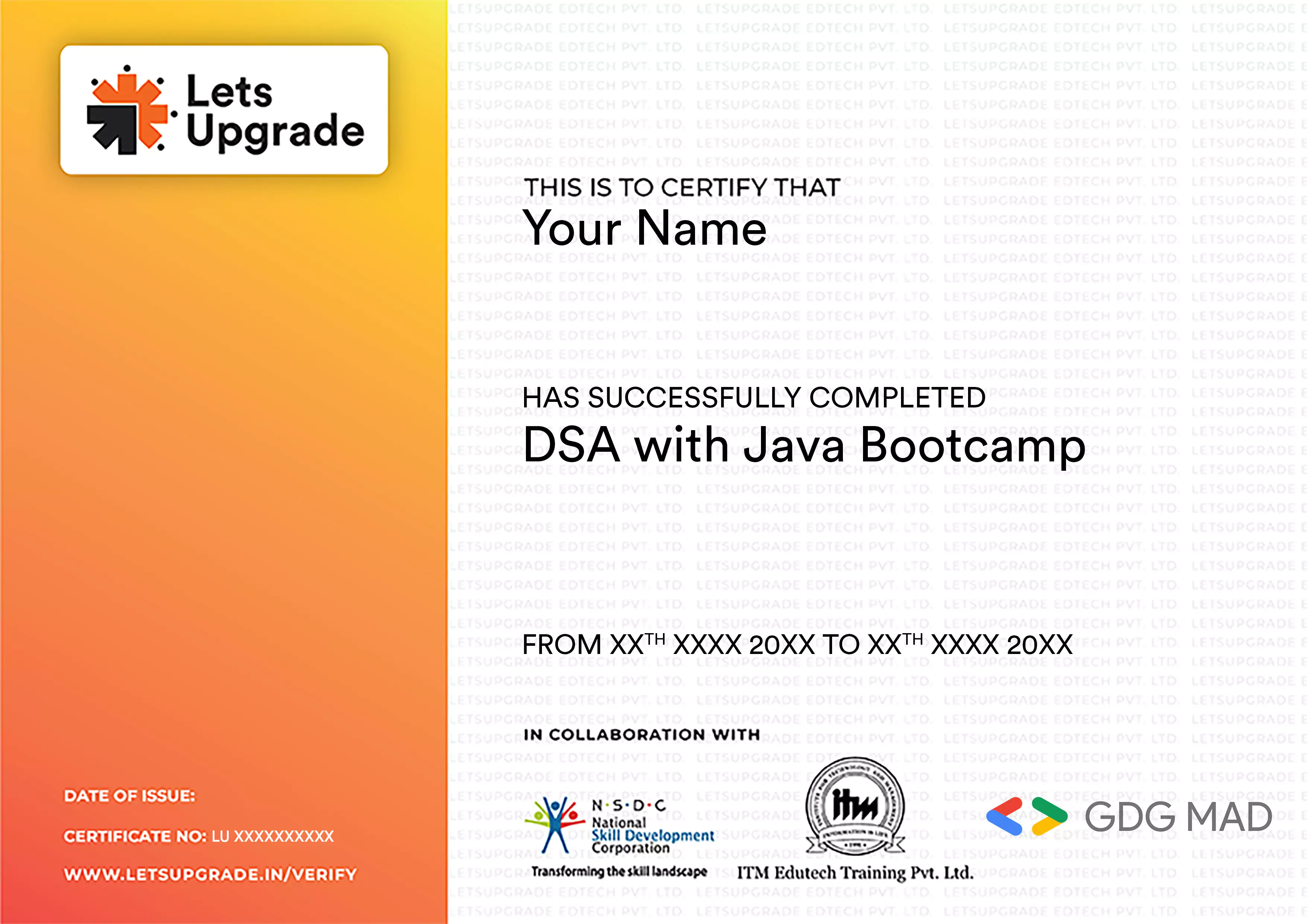 Template Certificate