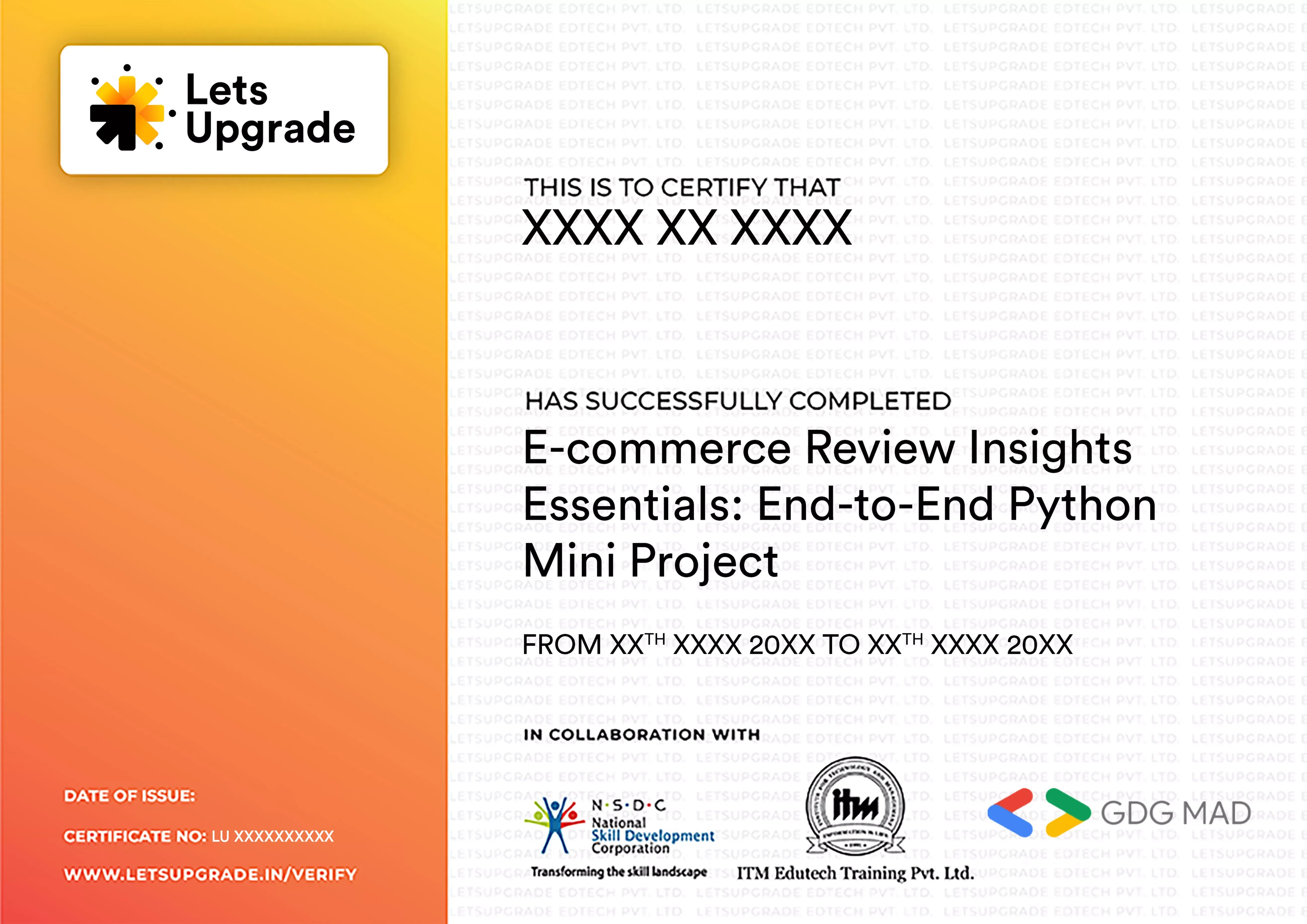 Template Certificate