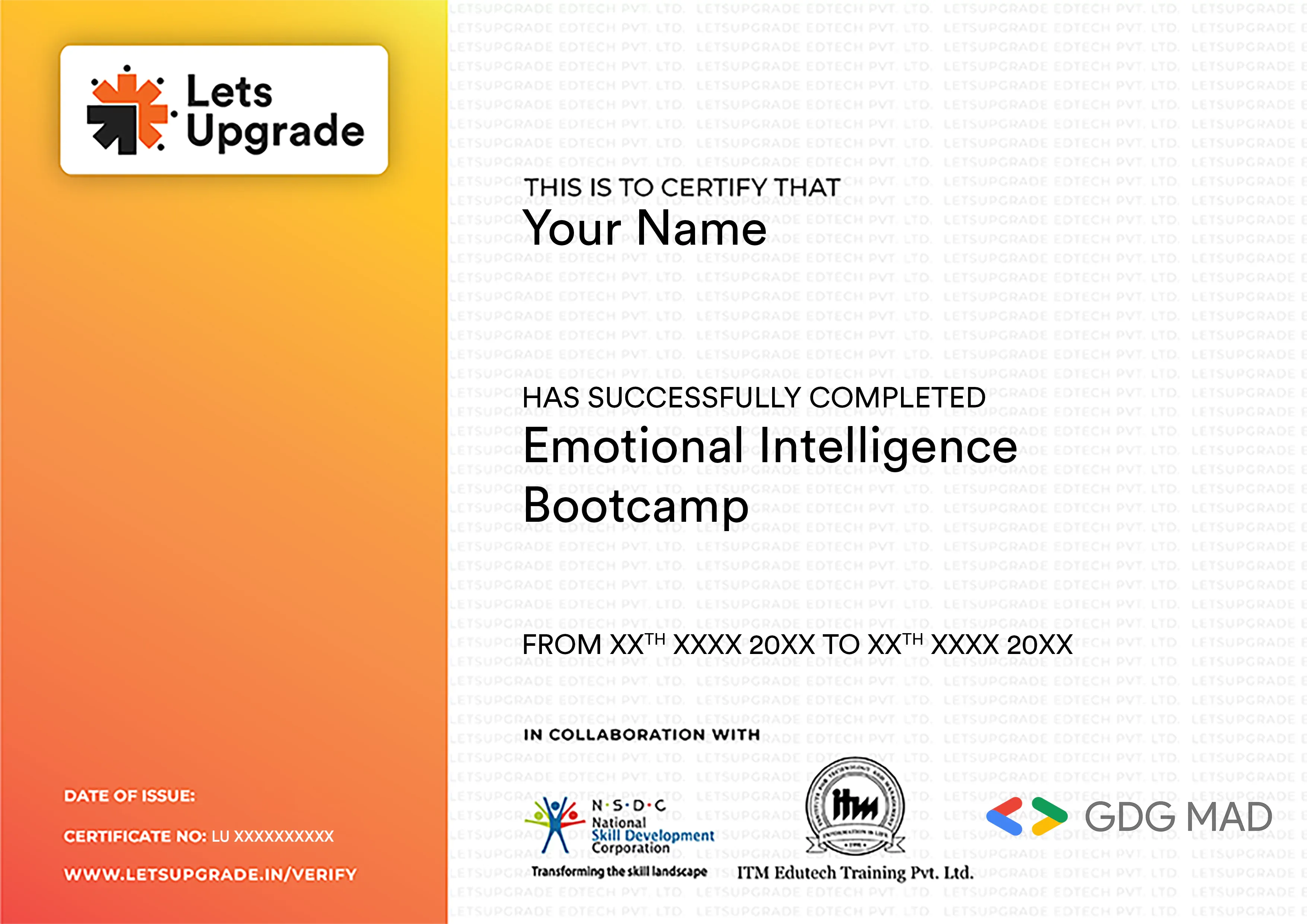 Template Certificate