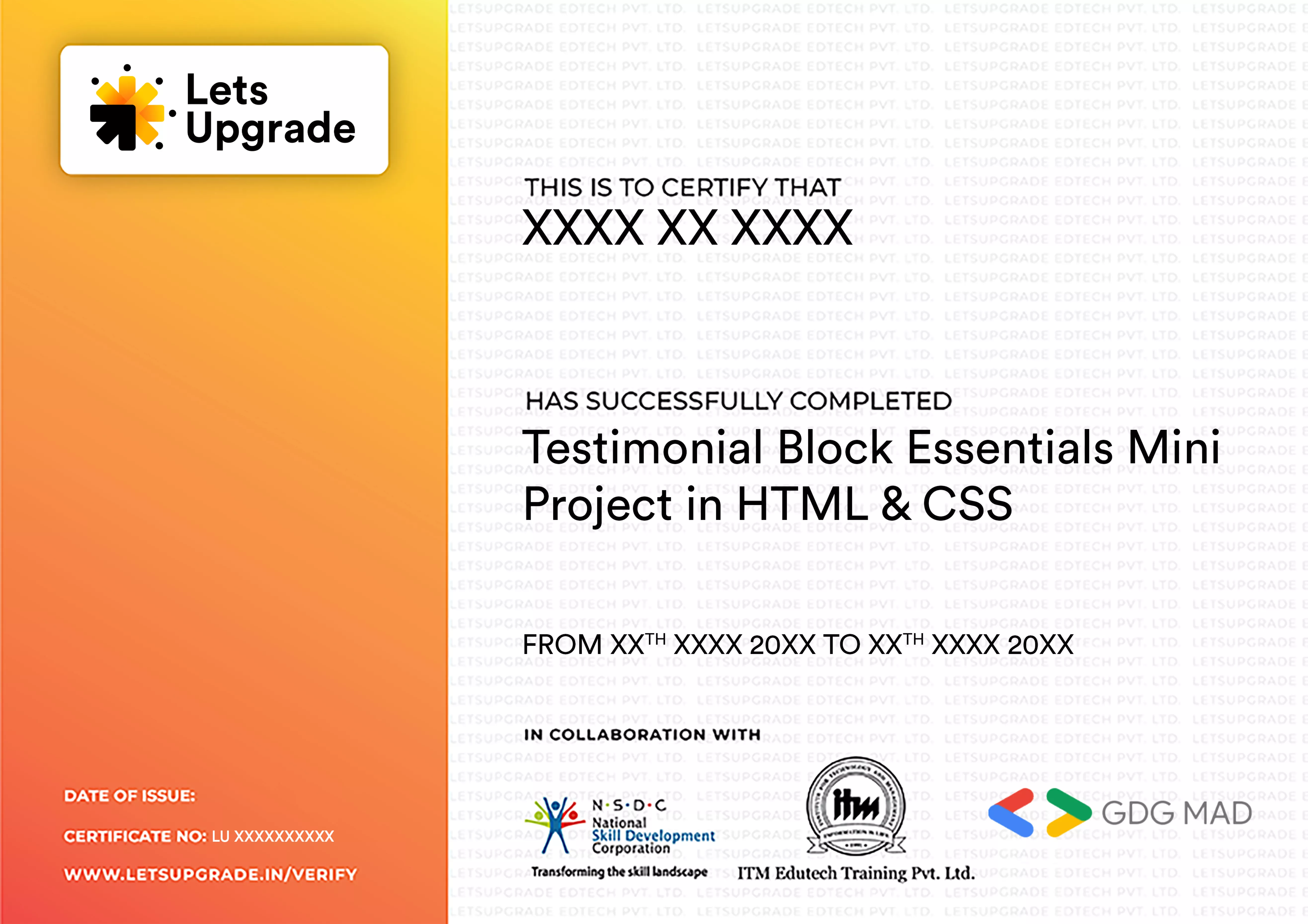 Template Certificate