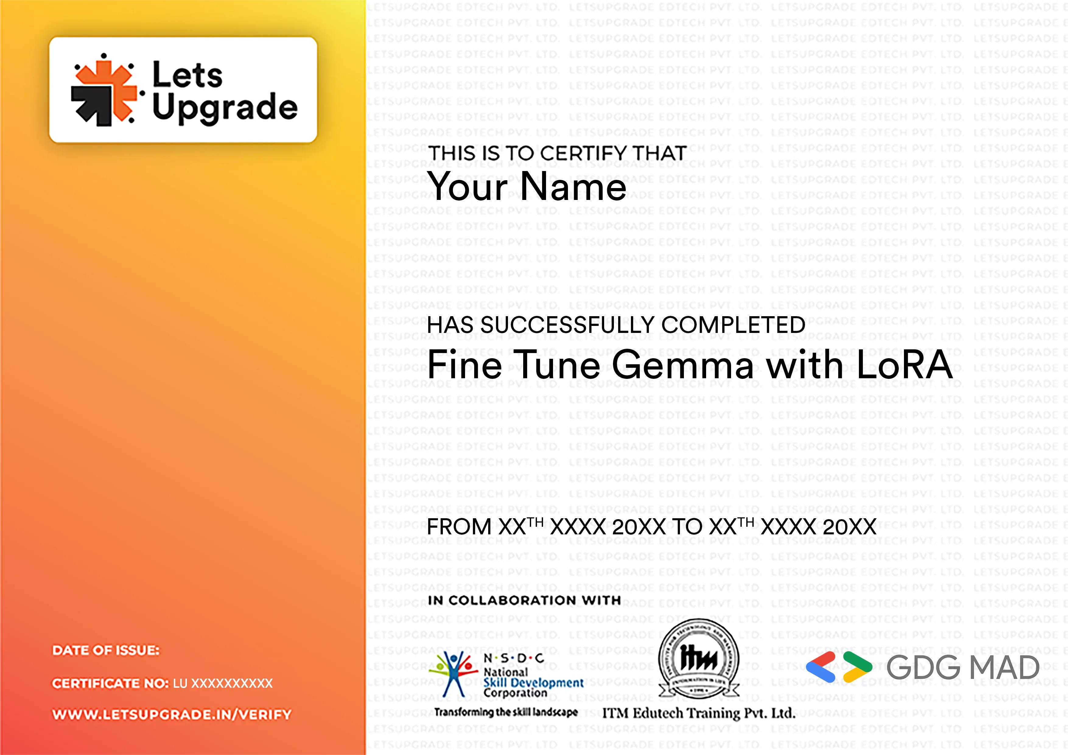 Template Certificate