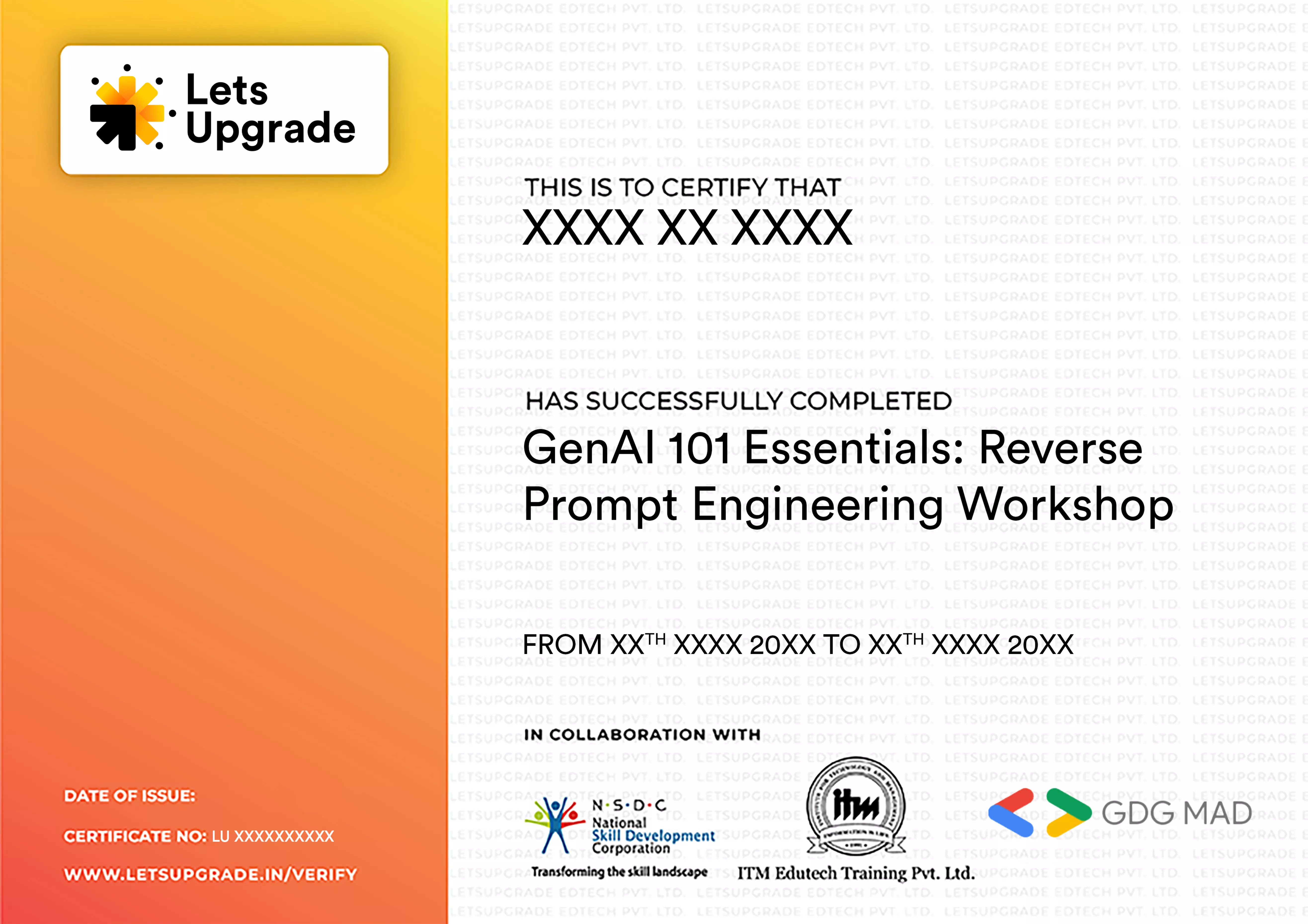 Template Certificate