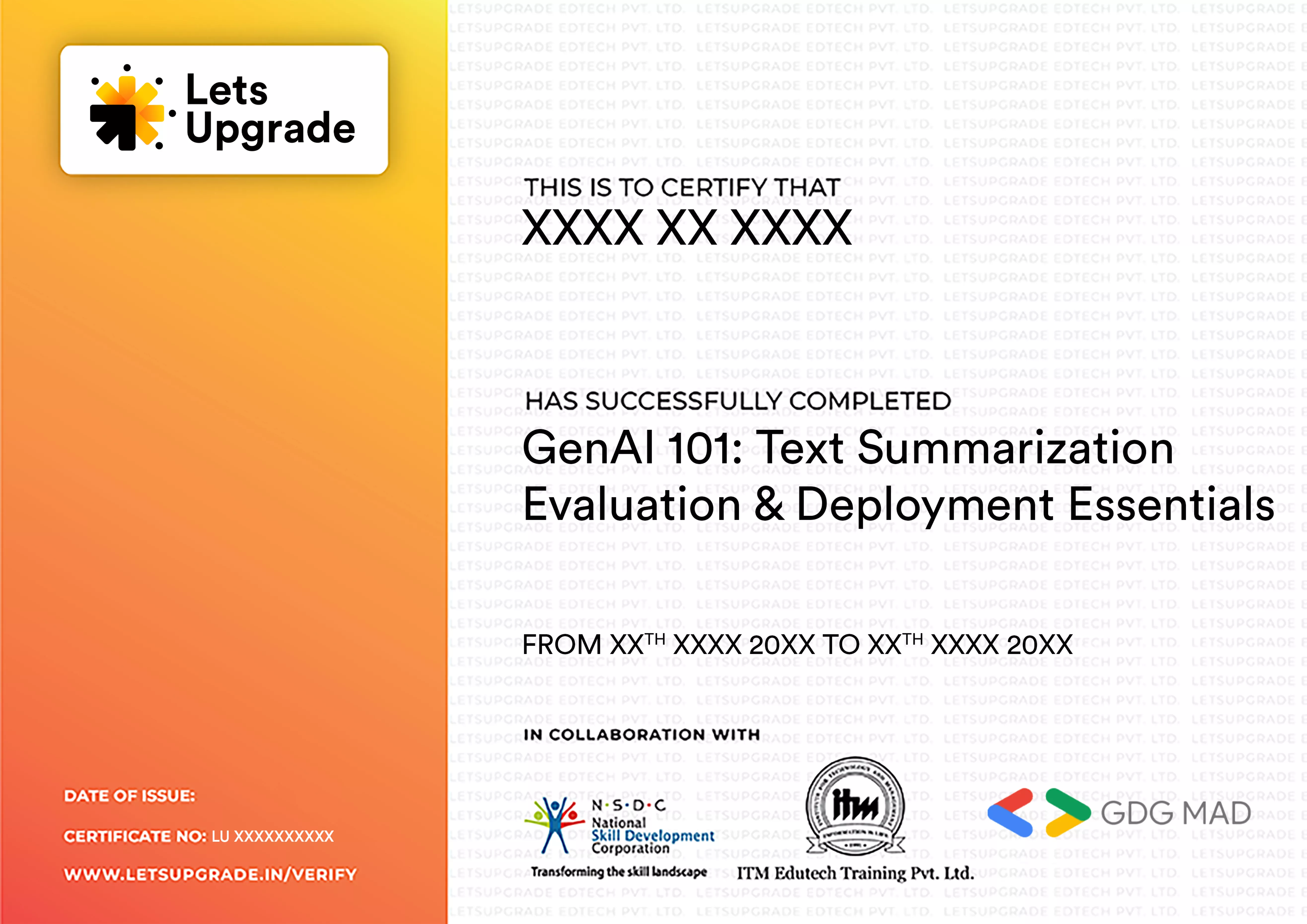 Template Certificate