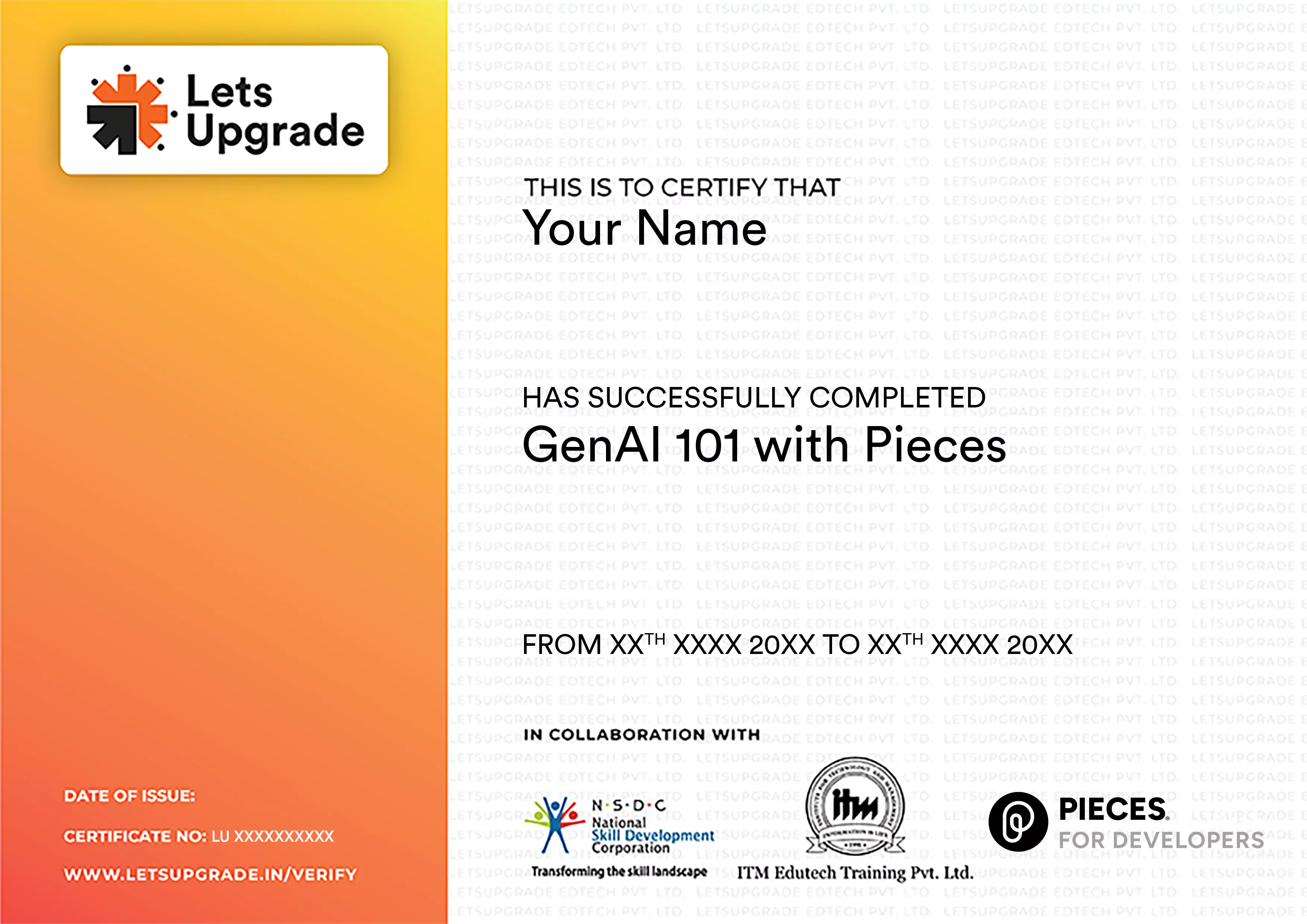 Template Certificate