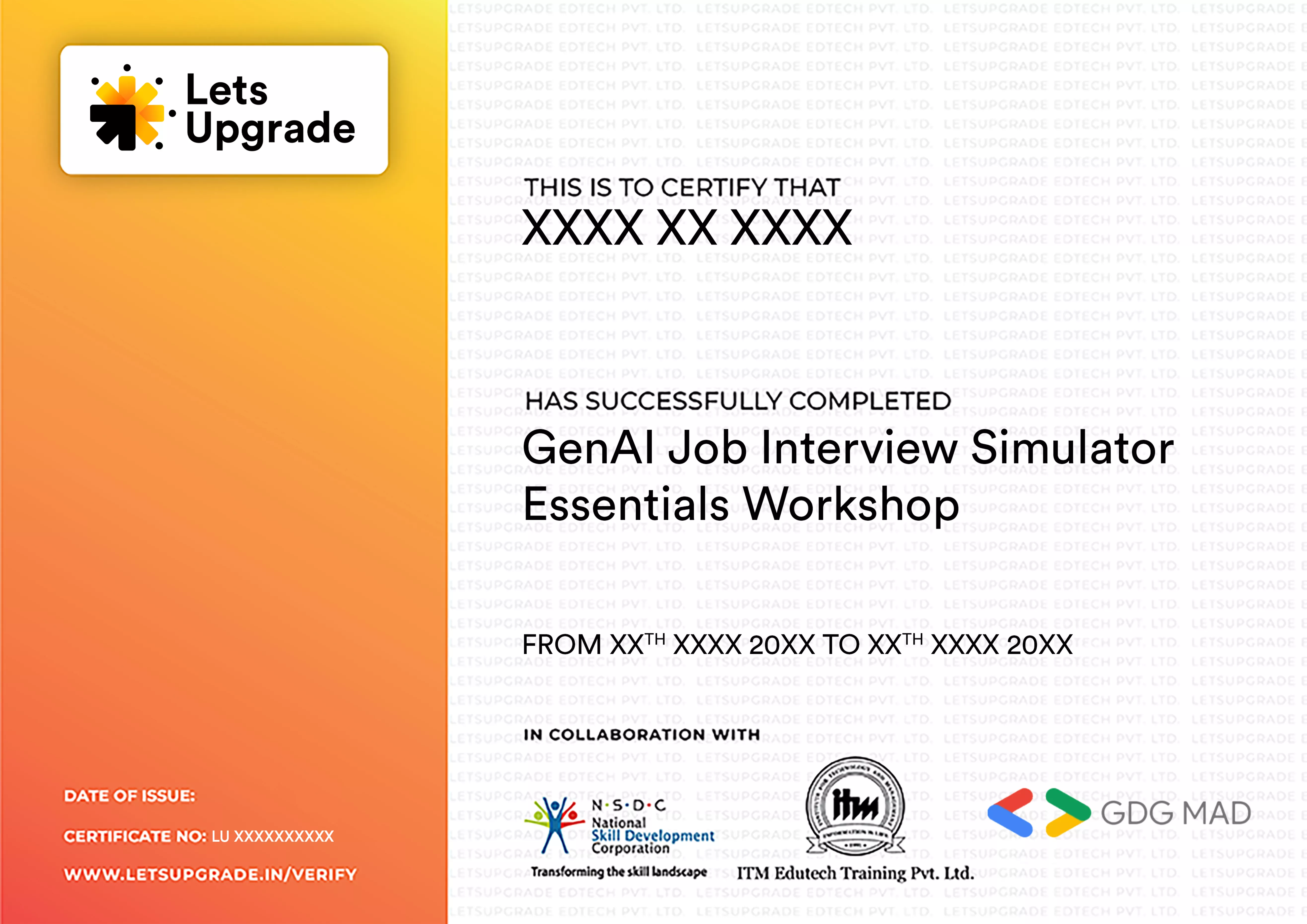 Template Certificate