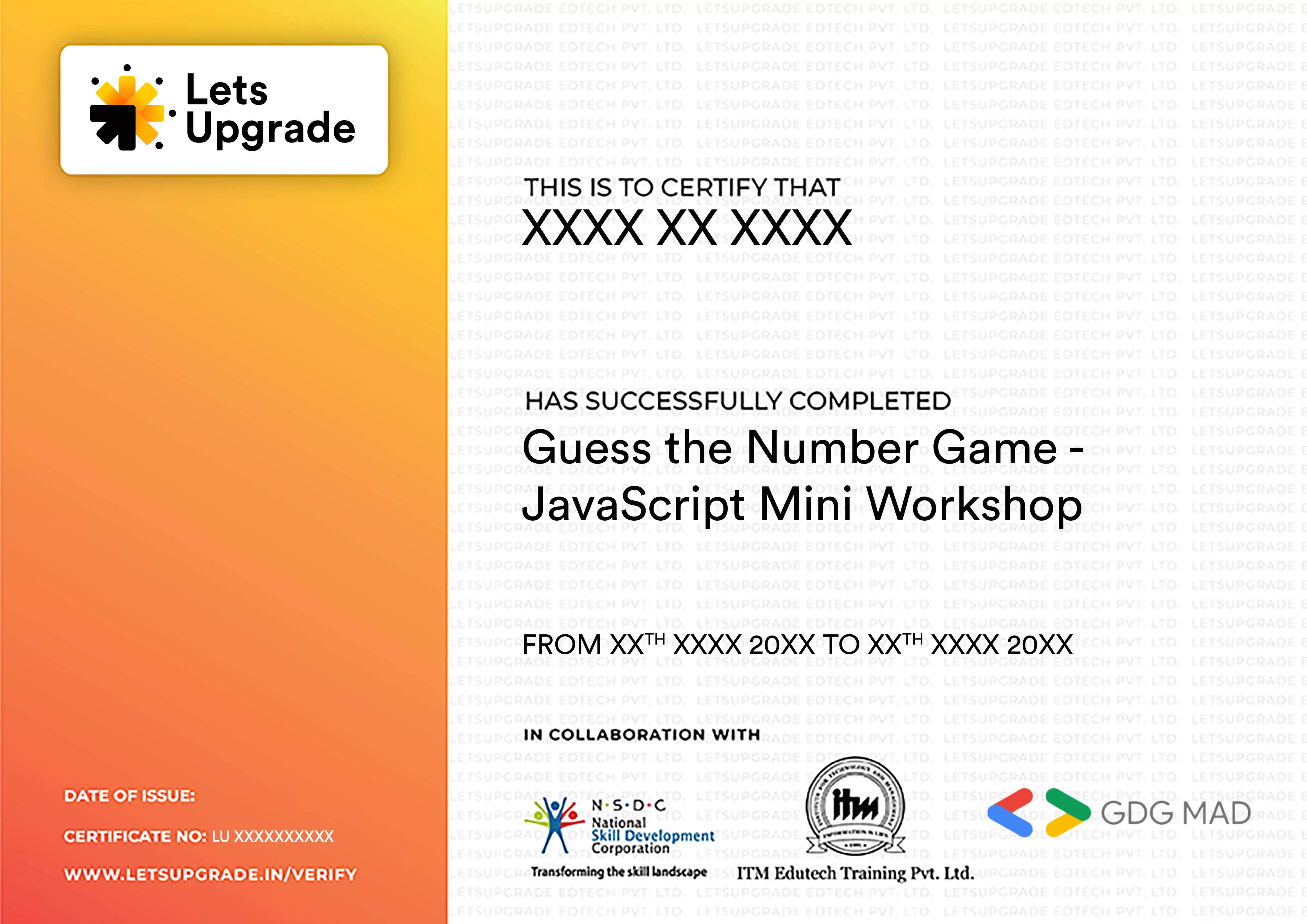 Template Certificate