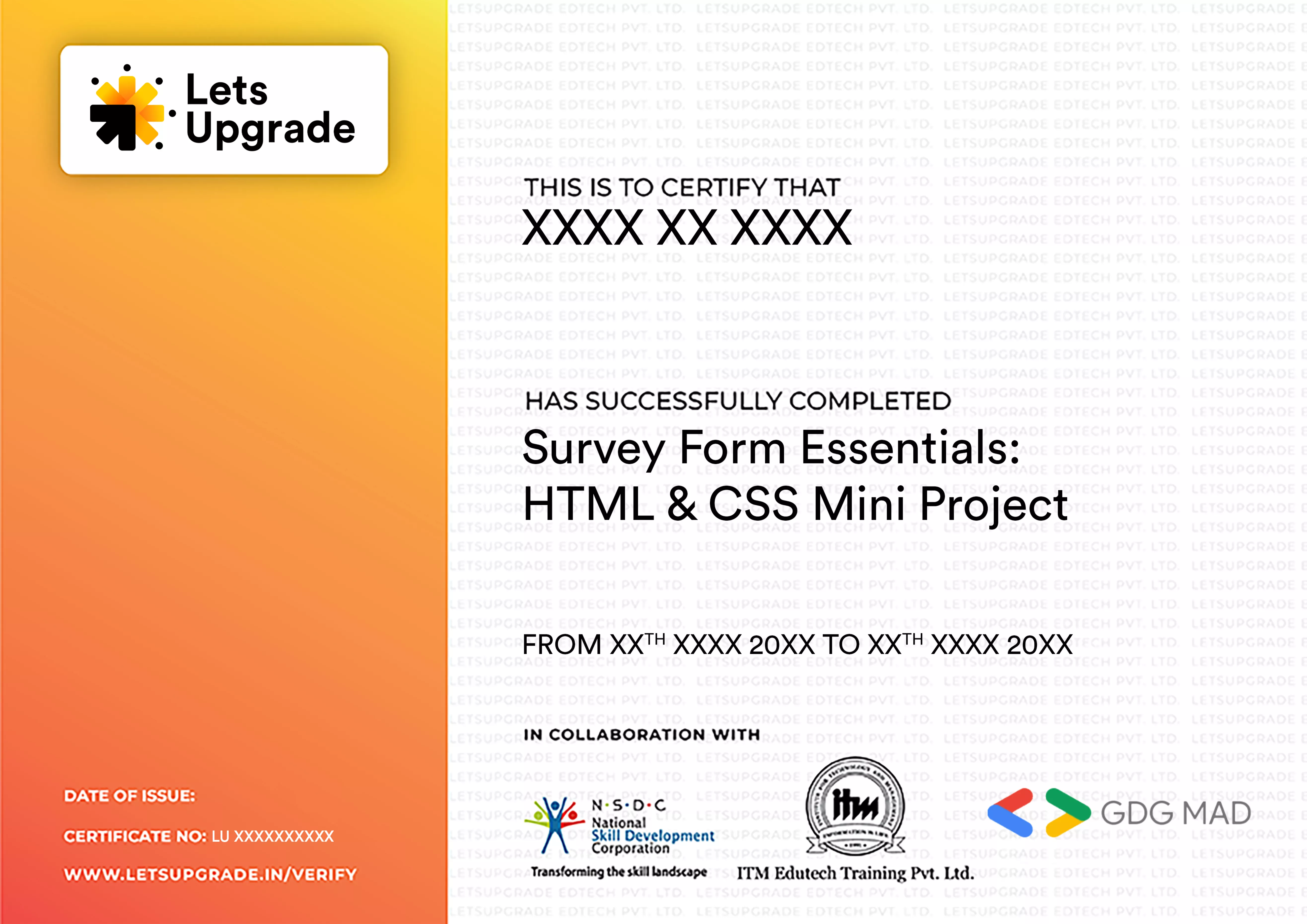 Template Certificate