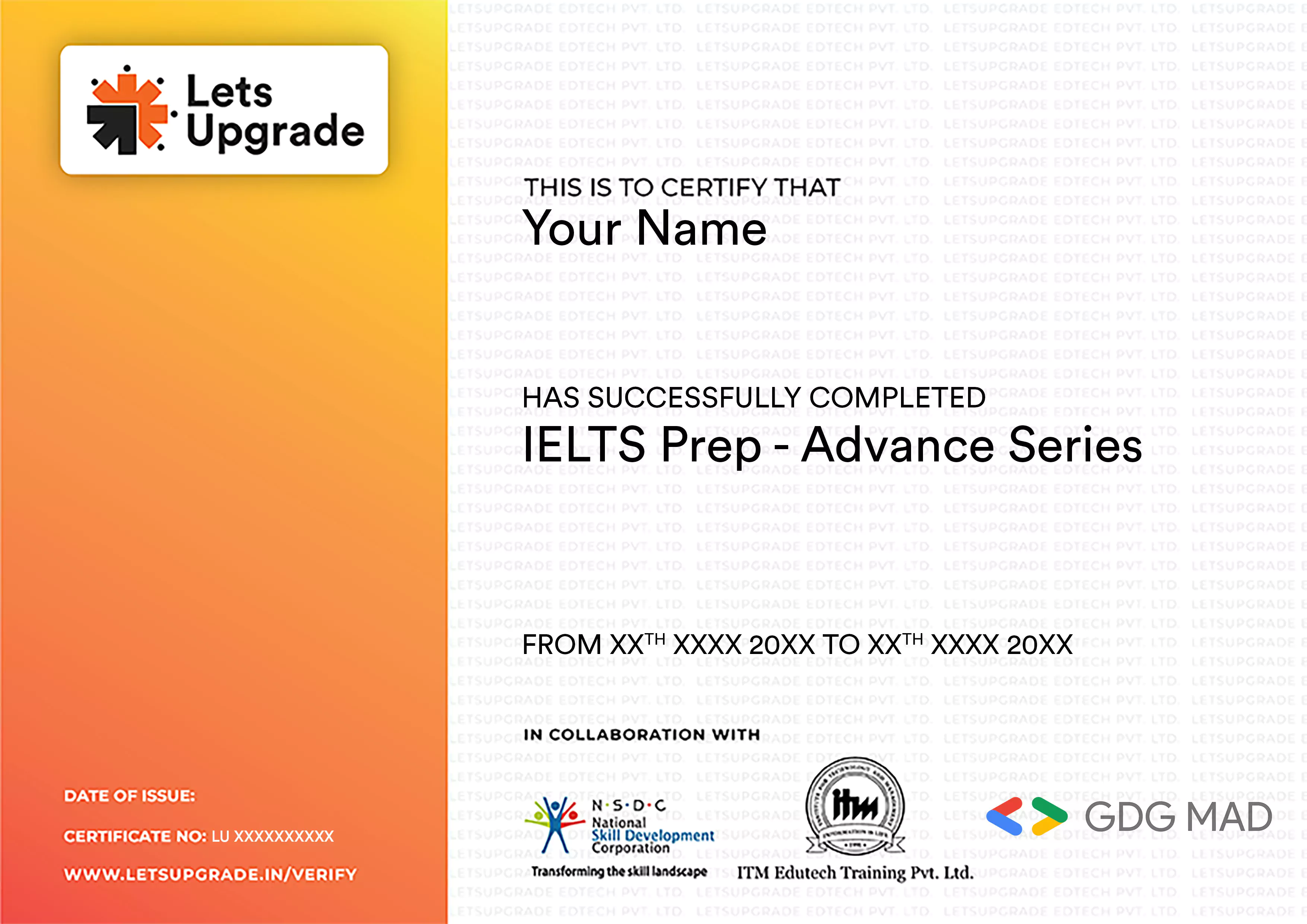 Template Certificate