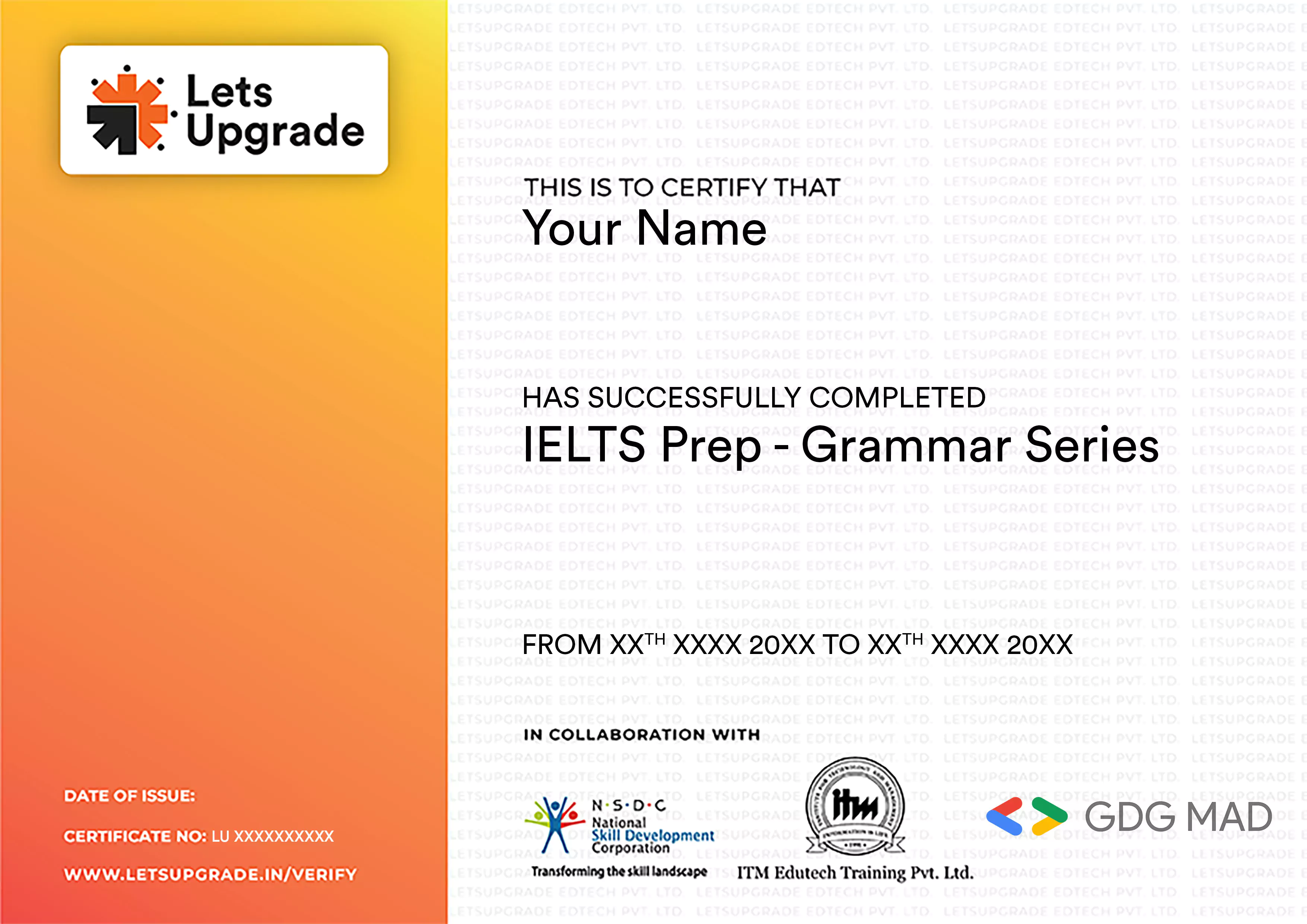 Template Certificate