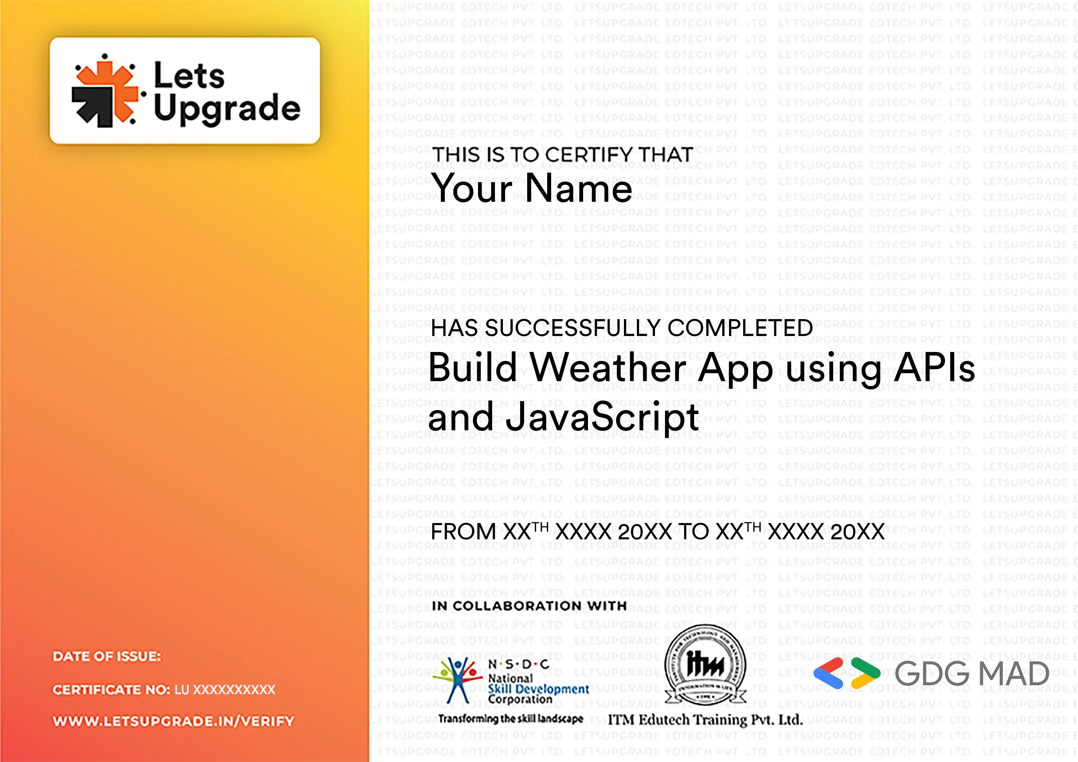 Template Certificate