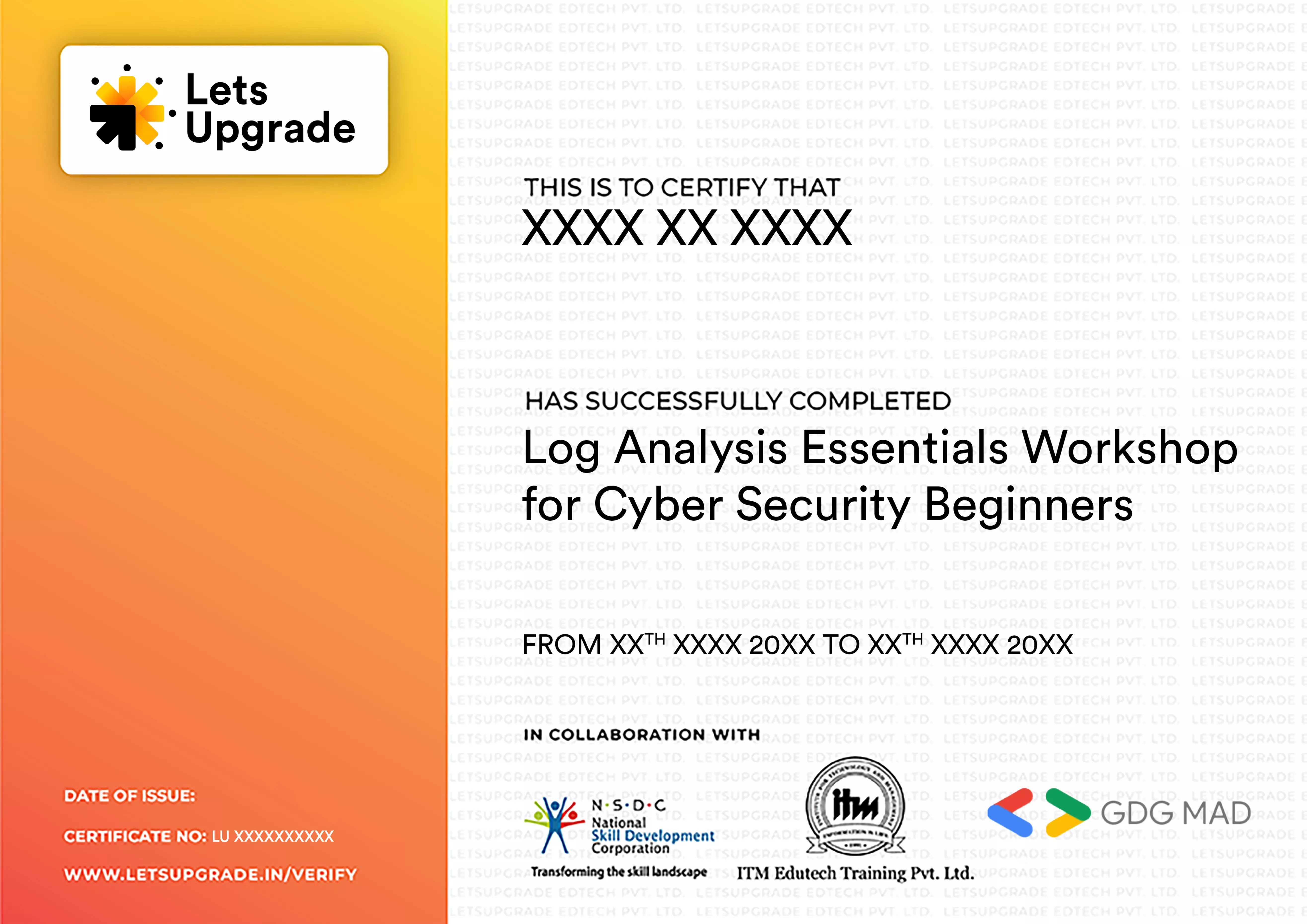 Template Certificate