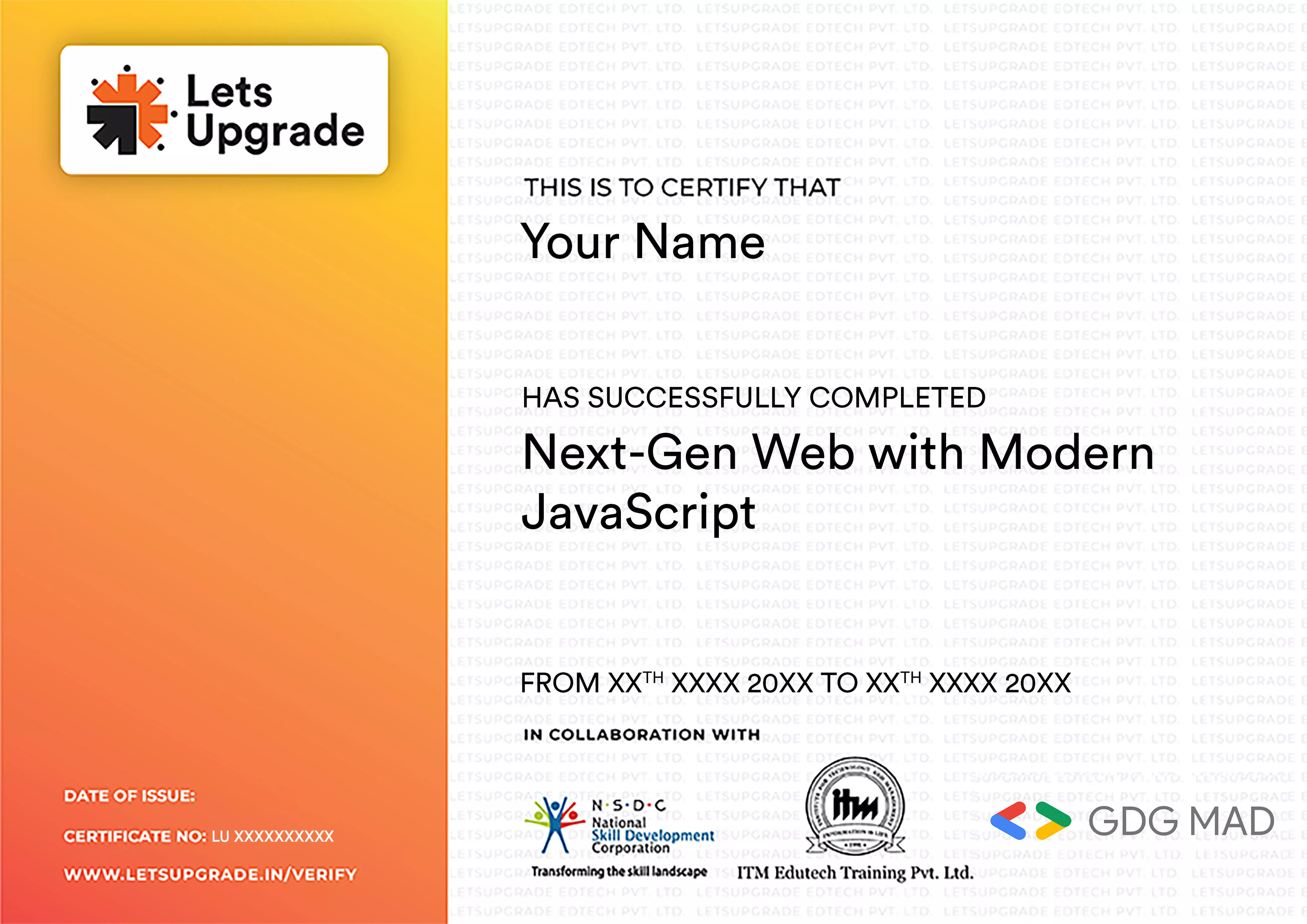 Template Certificate