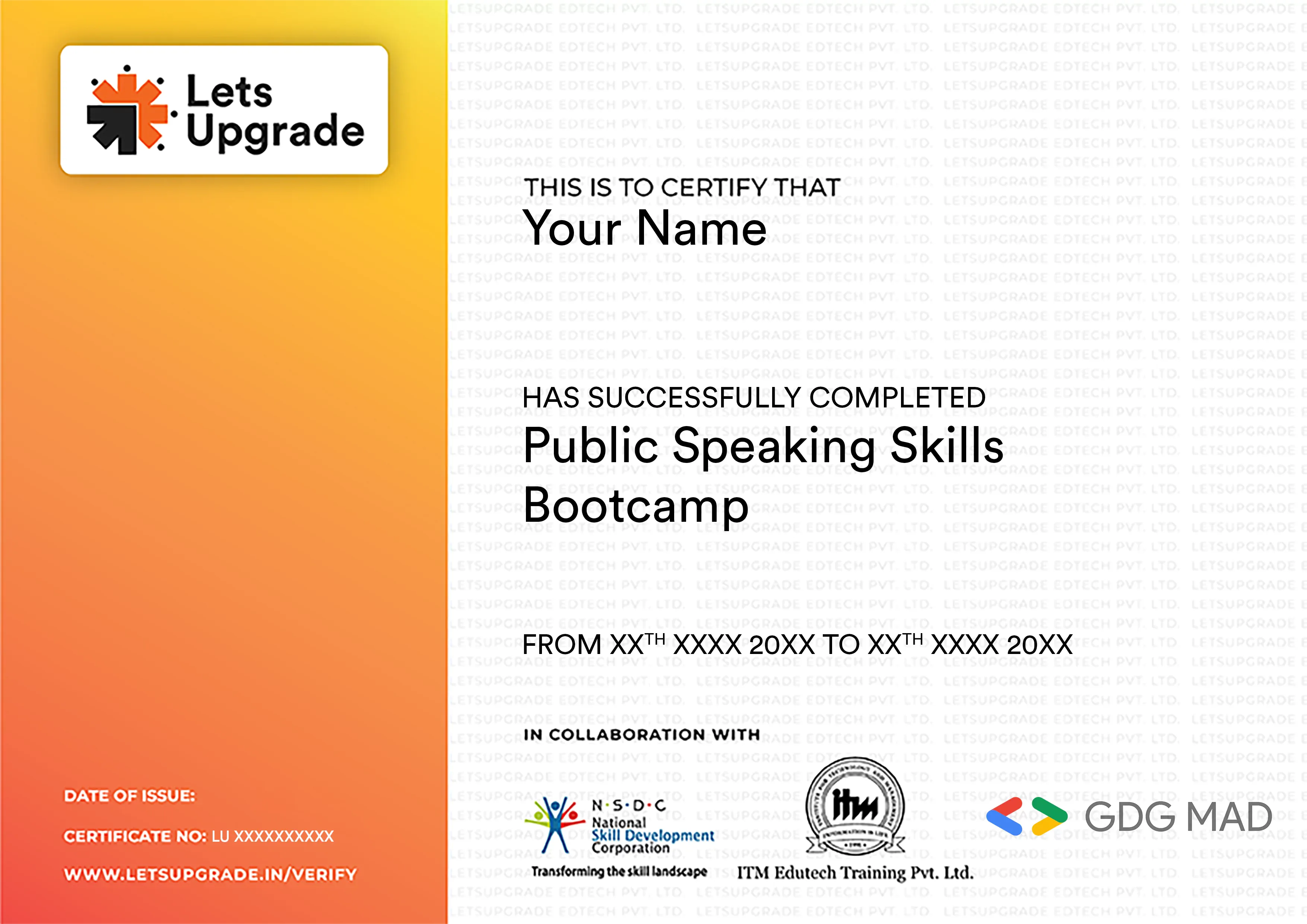 Template Certificate