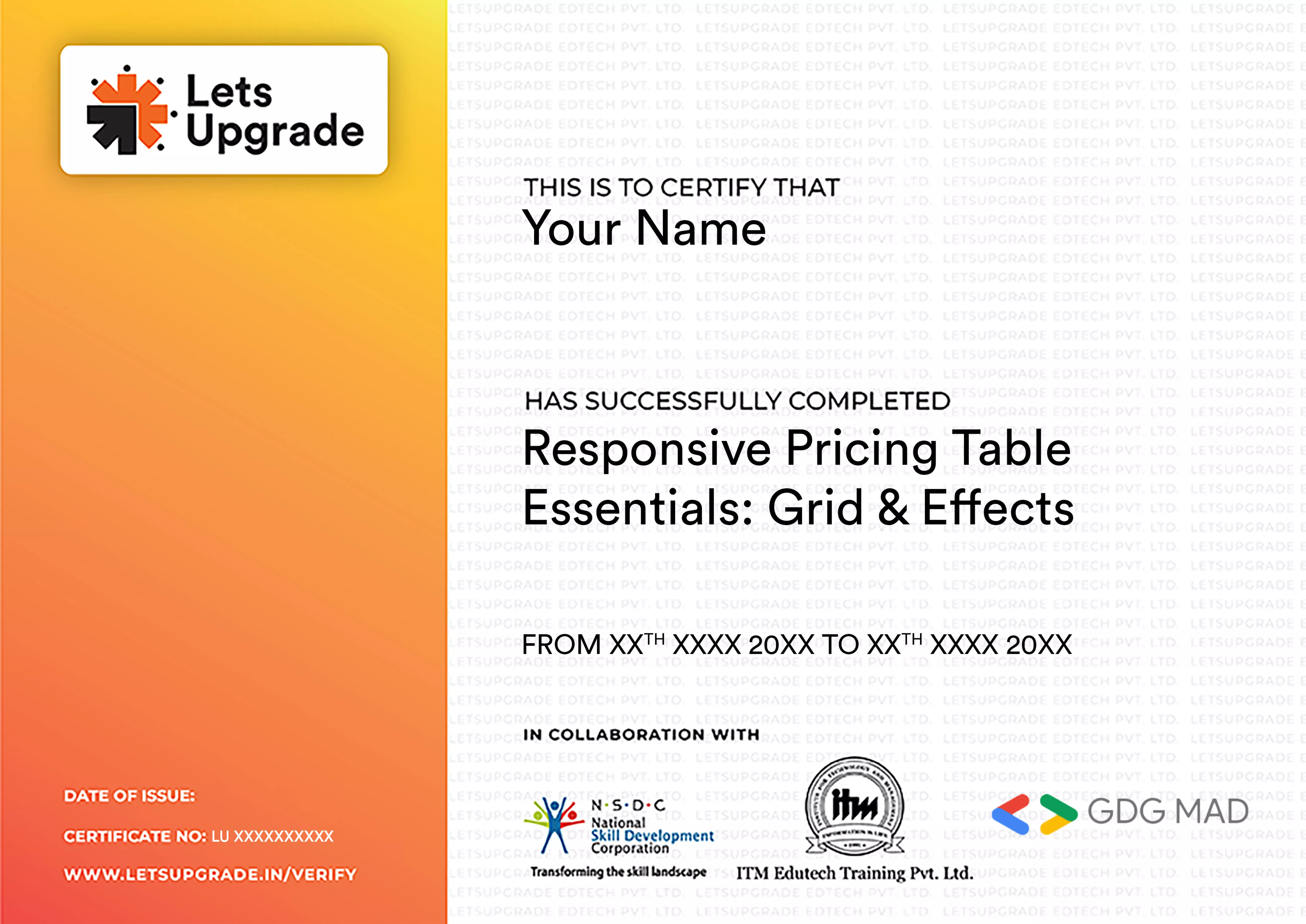 Template Certificate