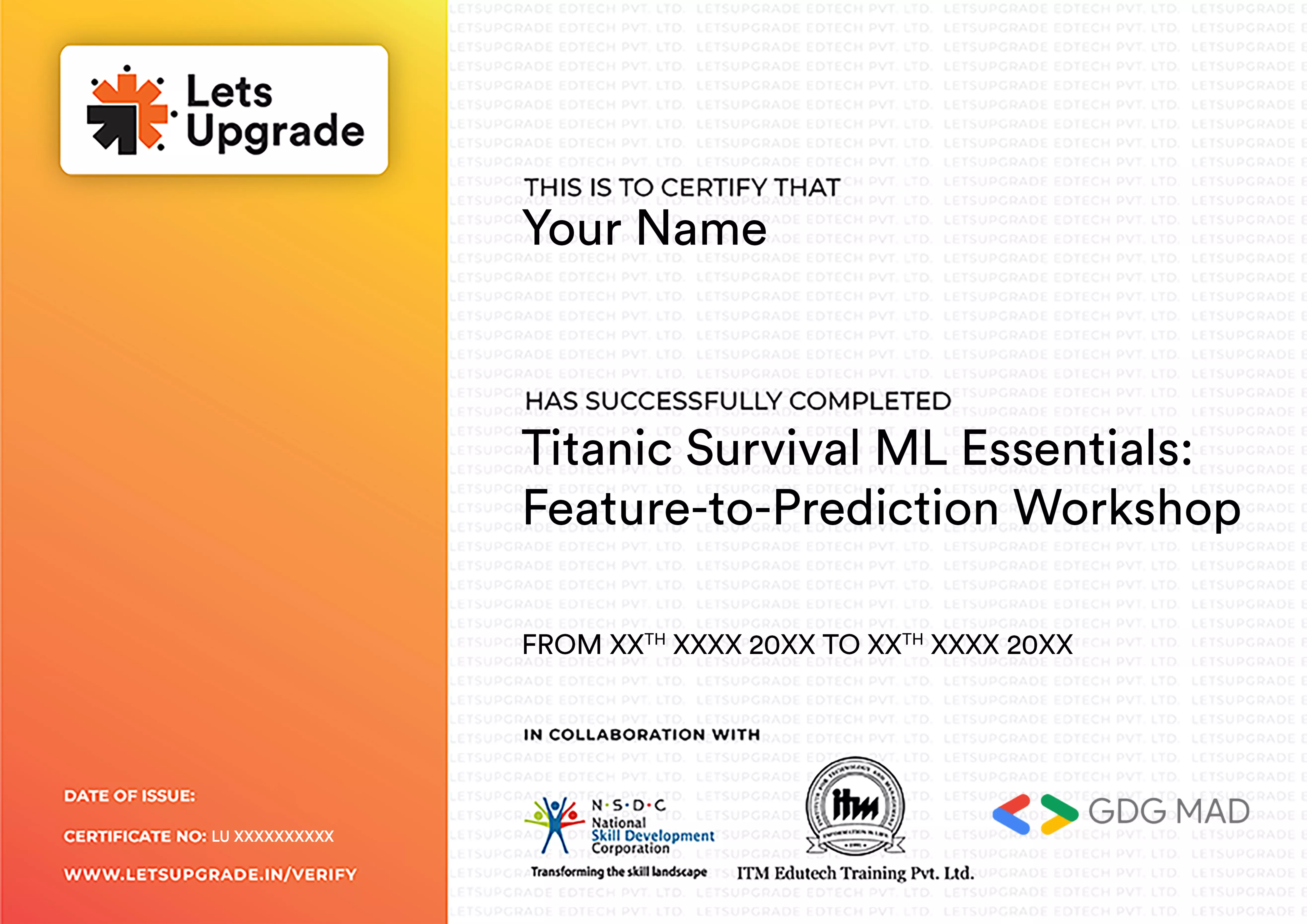 Template Certificate