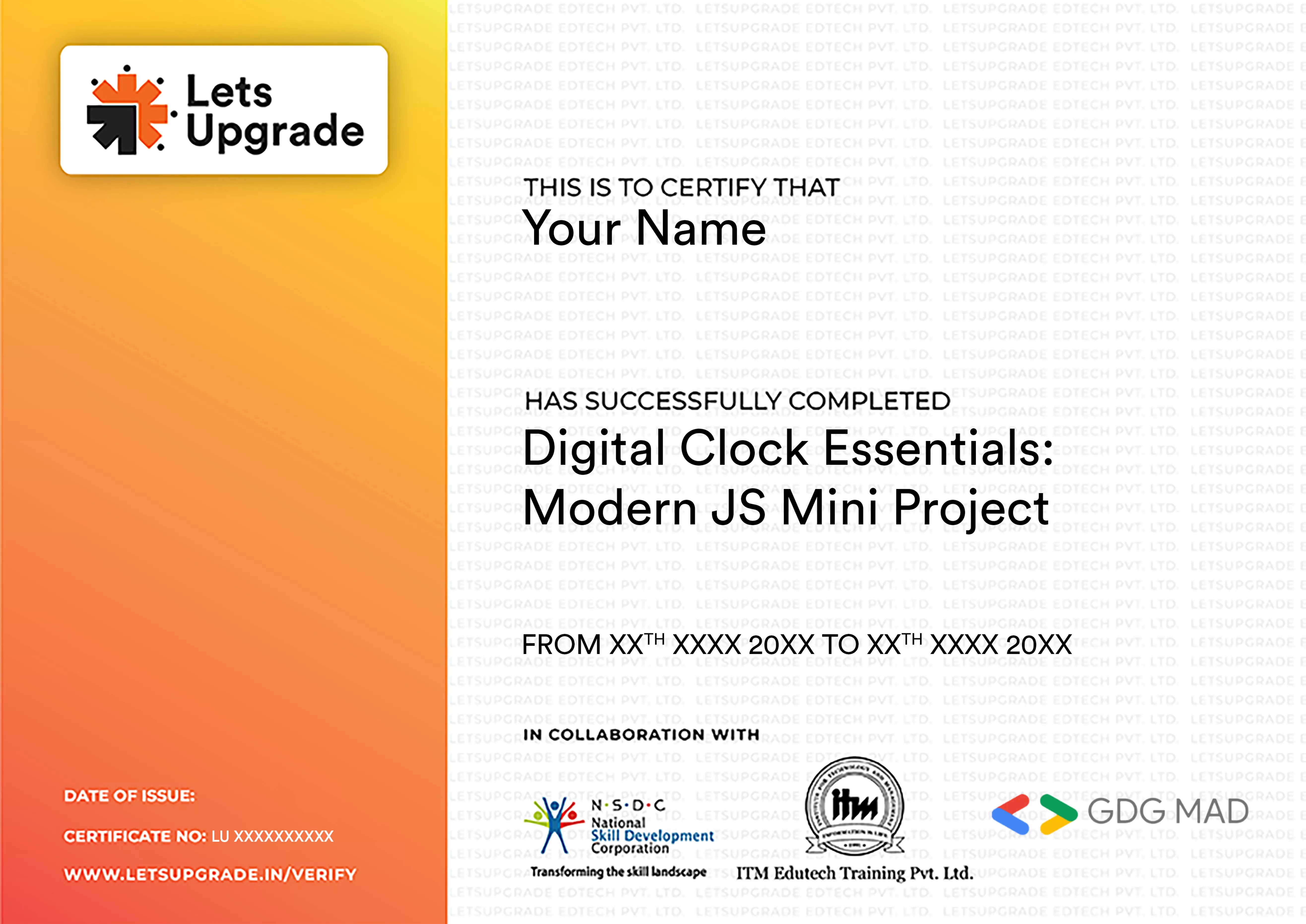 Template Certificate