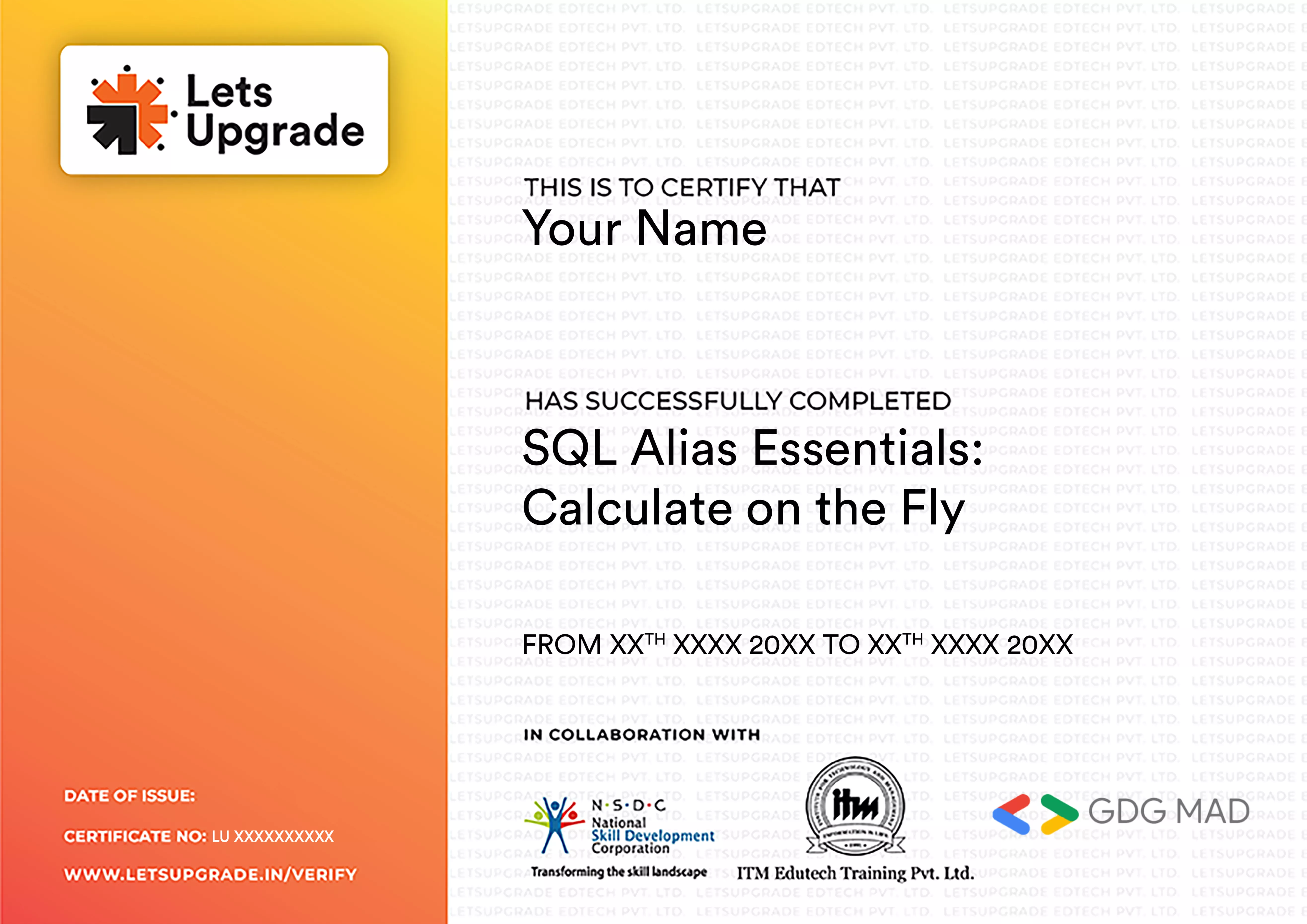 Template Certificate