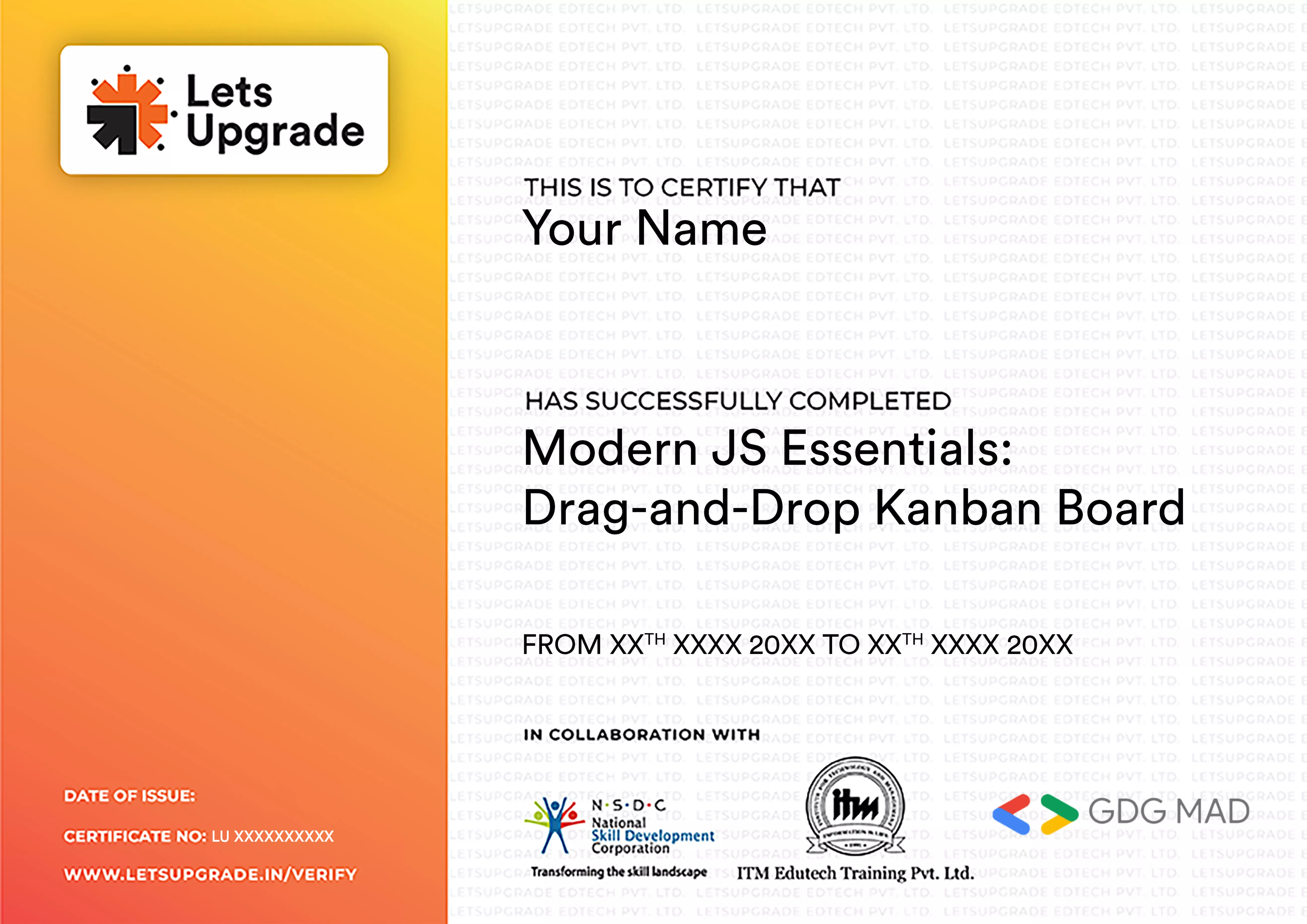 Template Certificate