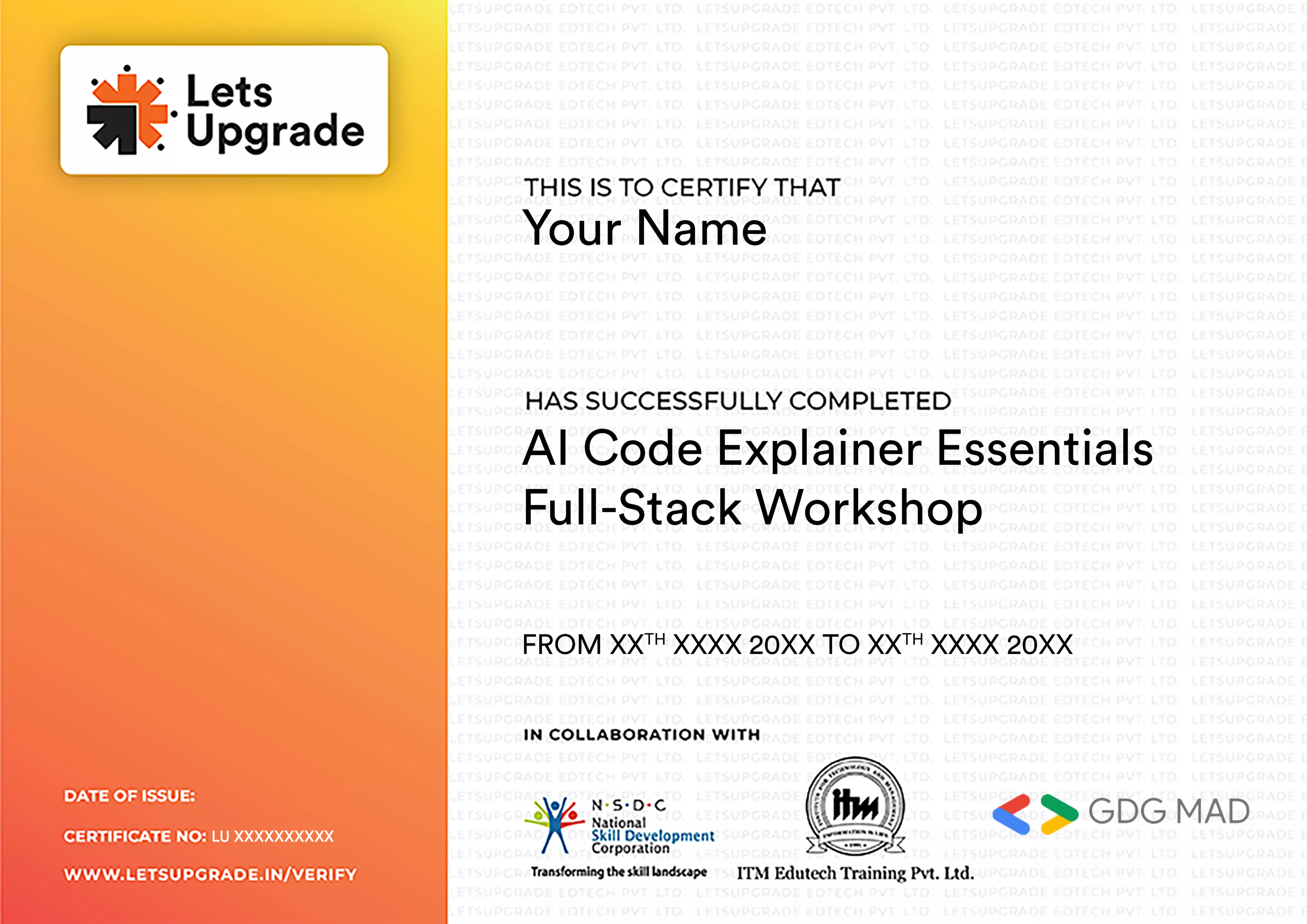 Template Certificate