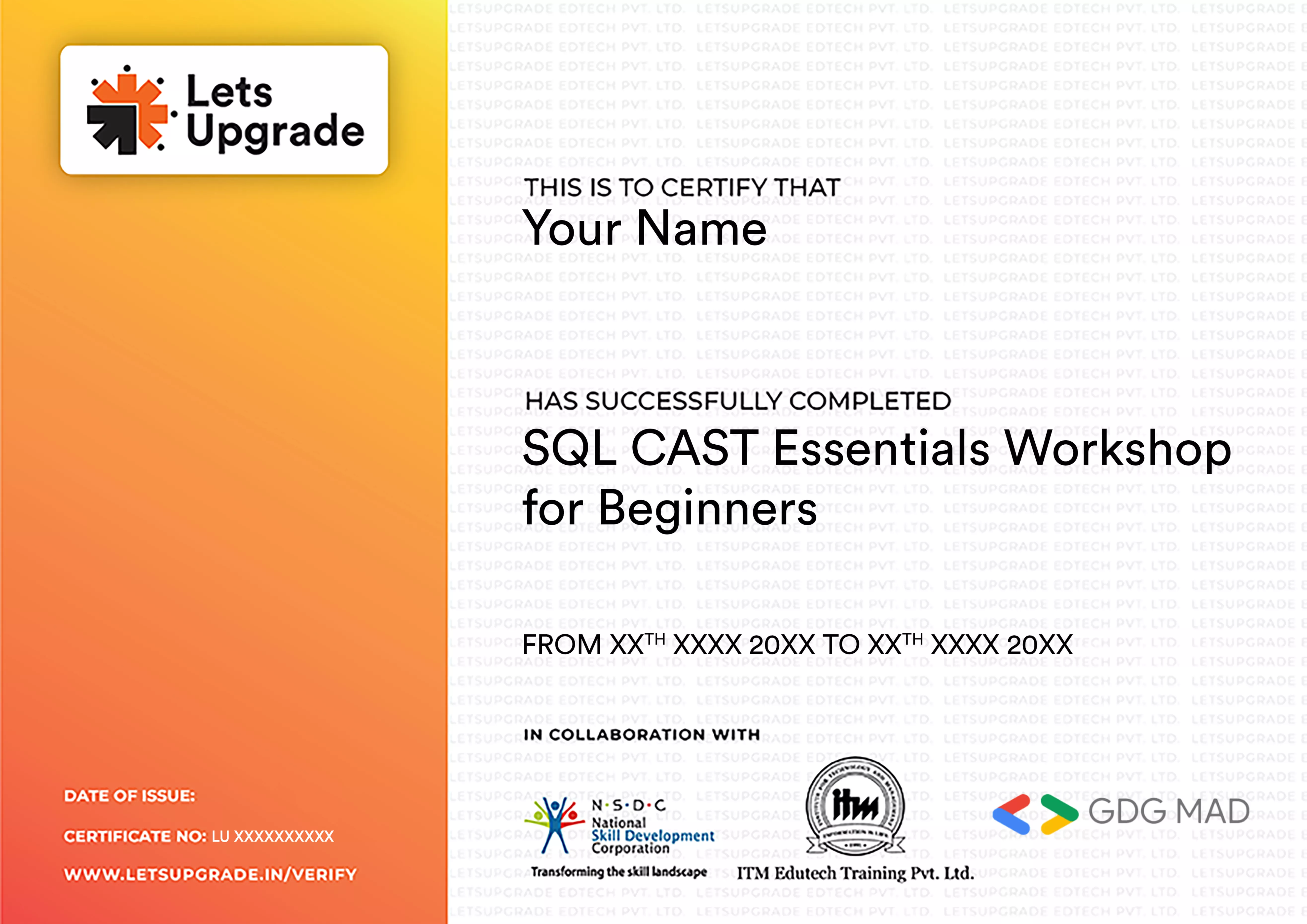 Template Certificate