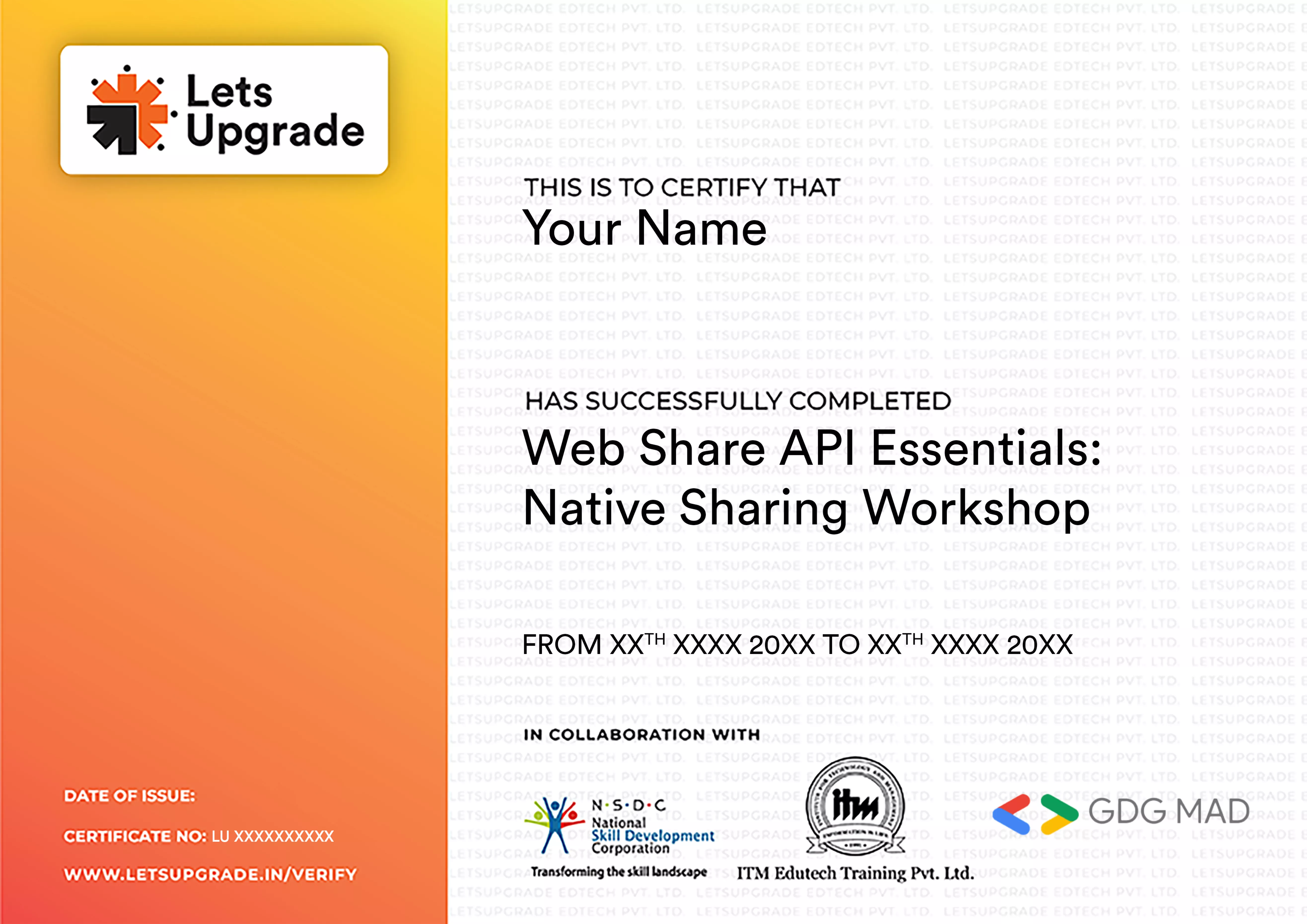 Template Certificate