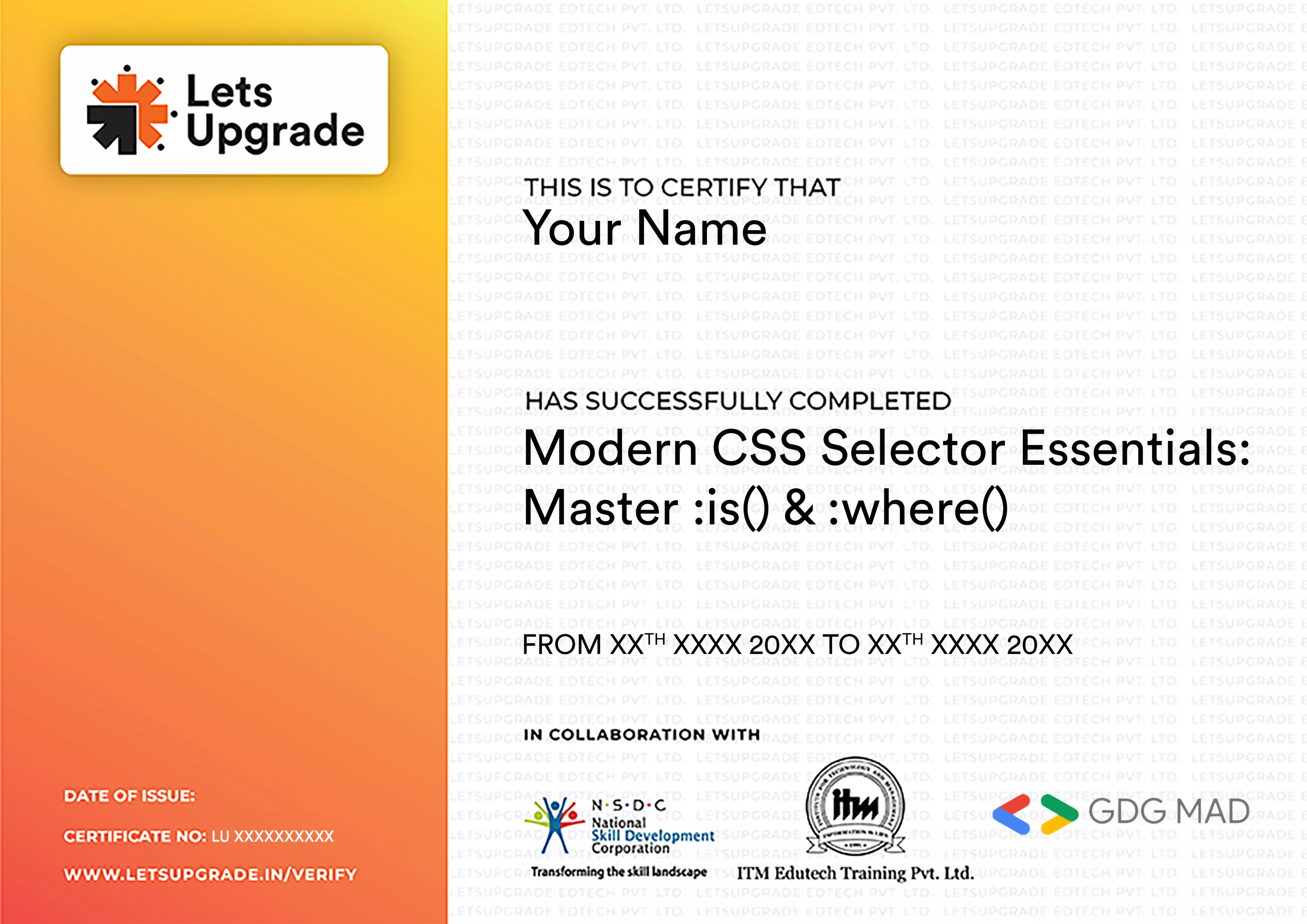 Template Certificate