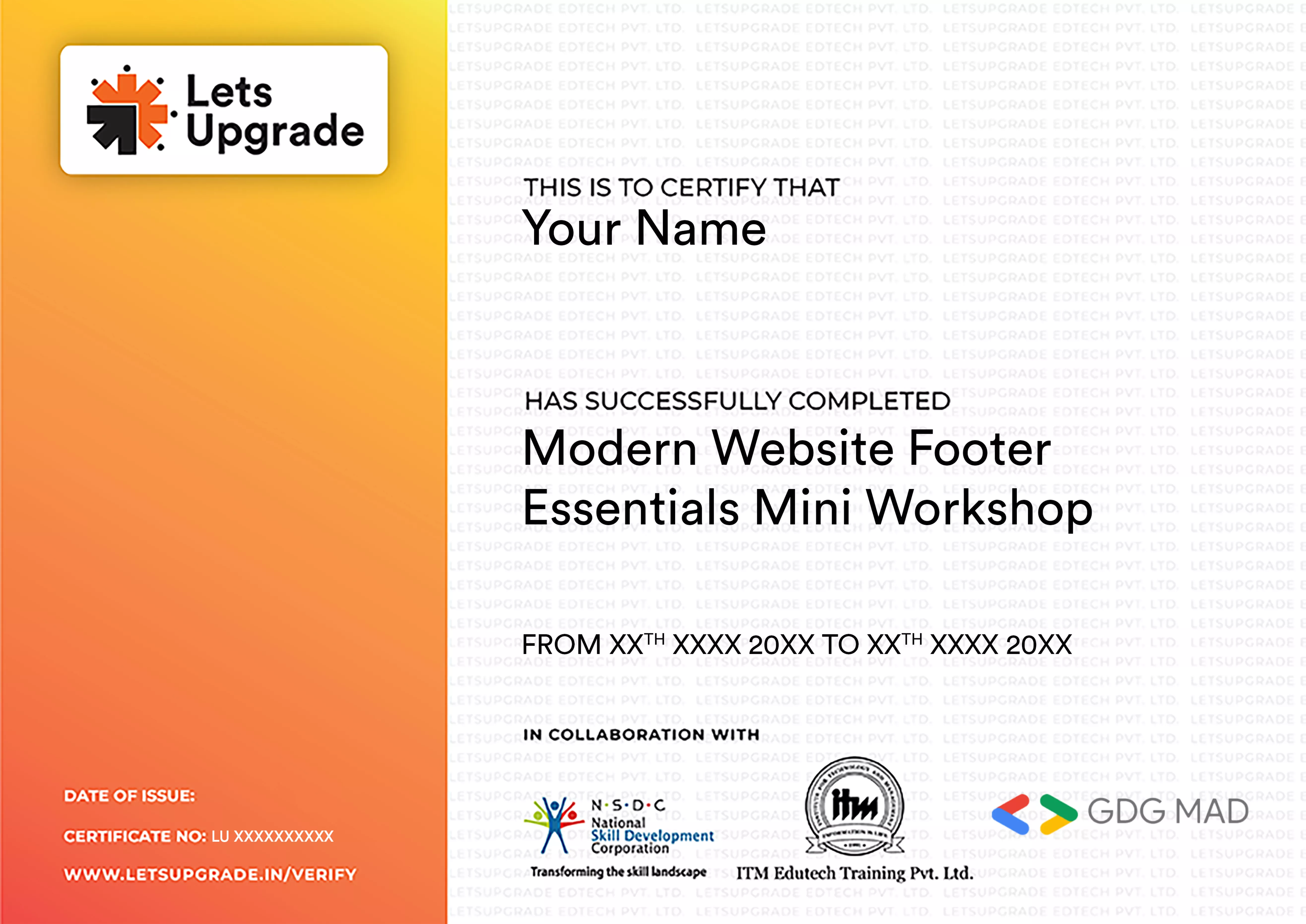 Template Certificate