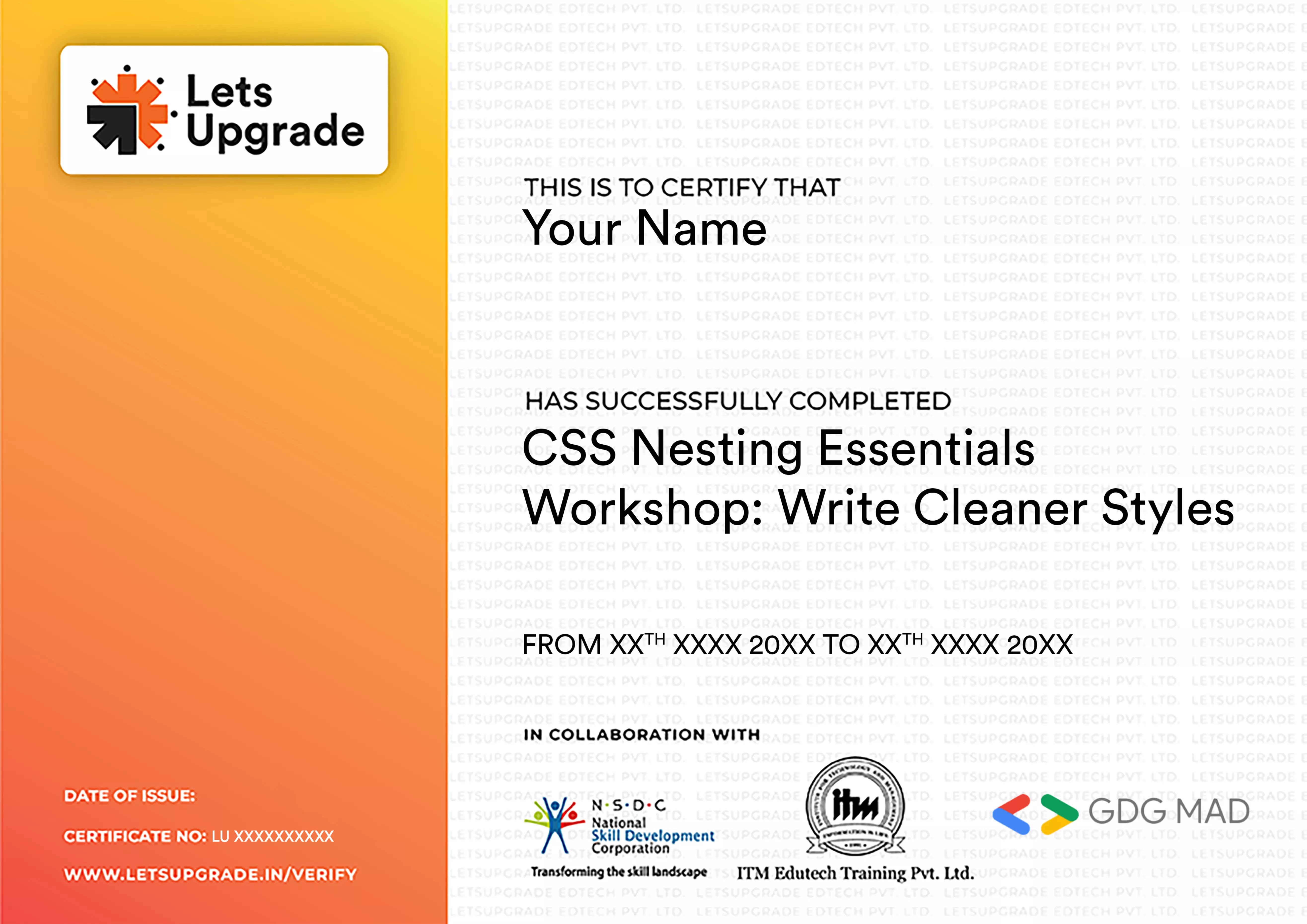 Template Certificate