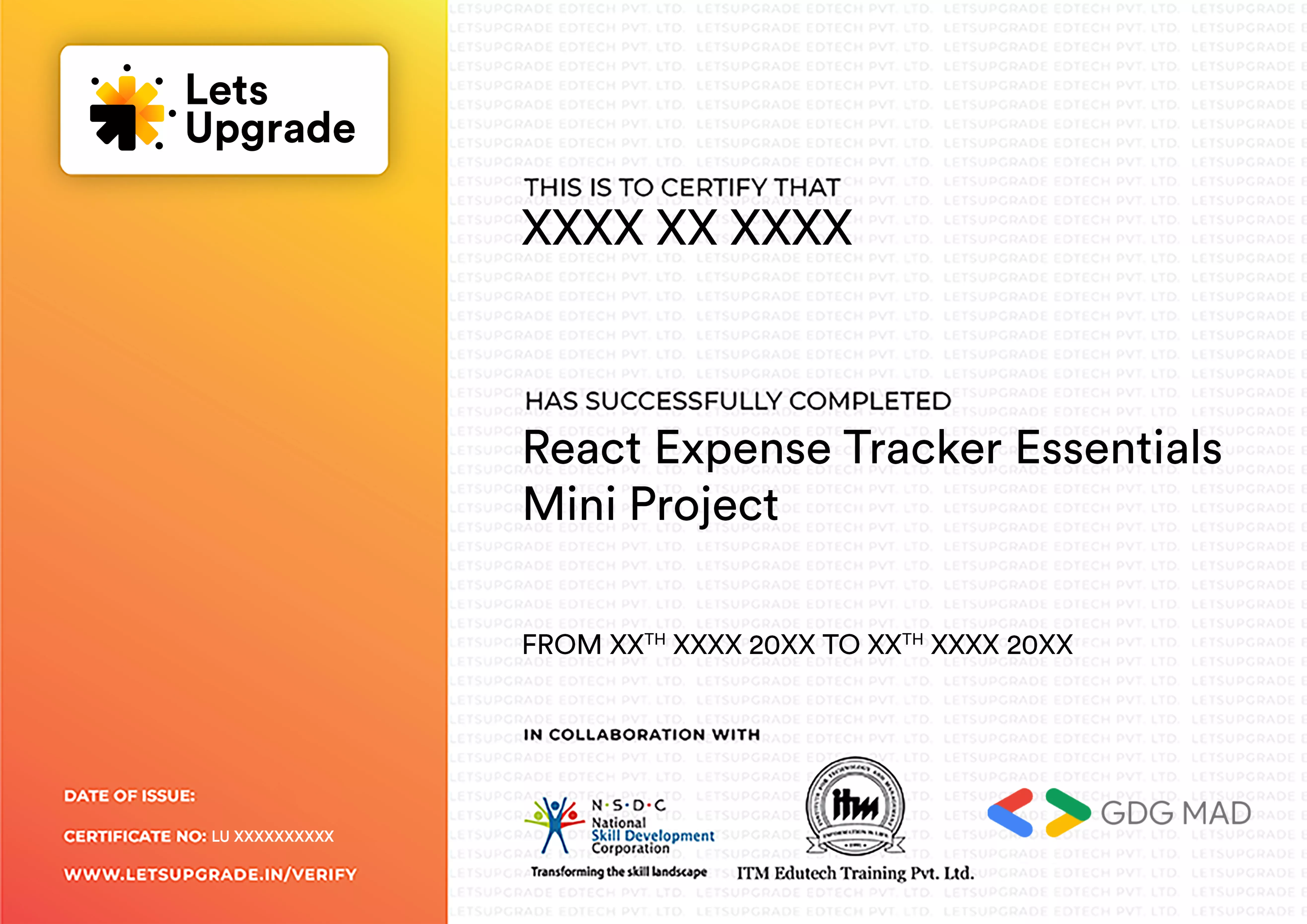 Template Certificate