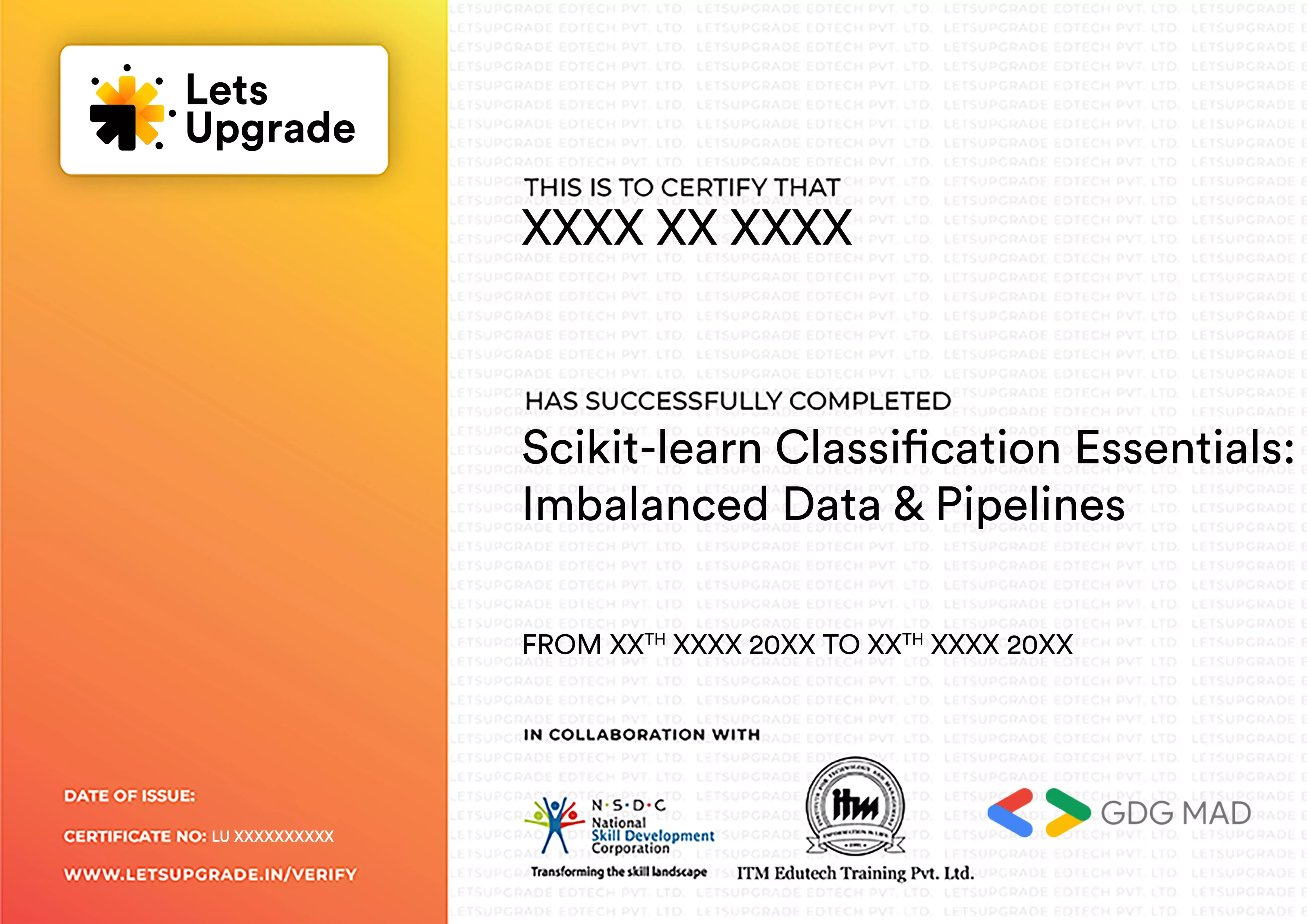 Template Certificate